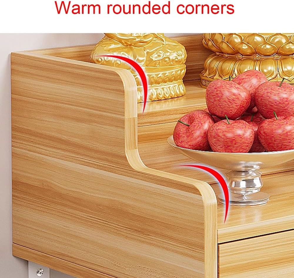 Space-Saving Stepped Buddha Altar Shelf Wall-Mounted/Countertop Sacred Shelf for Buddha Statues & Offerings Wall Cabinet Buddha Cabinet Niche with Drawer(Teak,11.8in)