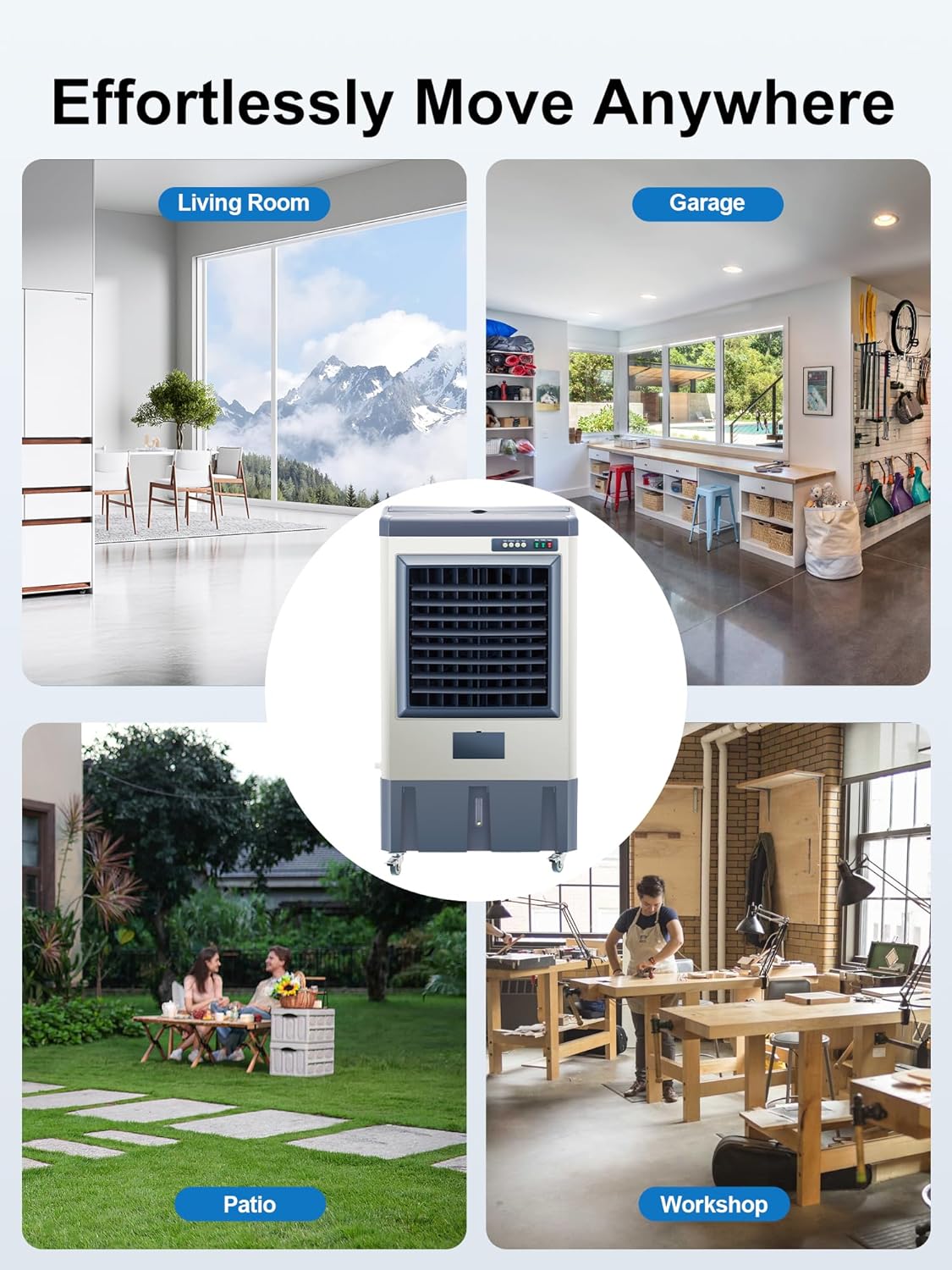Uthfy 48” Evaporative Air Cooler, 6500 CFM Swamp Cooler Air Conditioner with 19 Gal Water Tank, 5 Ice Packs, 120° Oscillation, Portable AC with 3 Speeds for 16000 Sq.ft Outdoor, Patio, Warehouse Use
