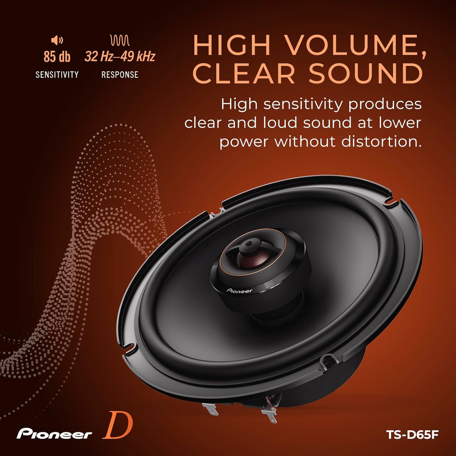 Pioneer D-Series TS-D65F 6.5” 2-Way Speakers (Pair) – 270W Max, Balanced Sound + Smooth Treble, Ideal Factory Upgrade, Add an Amplifier for Even Better Performance