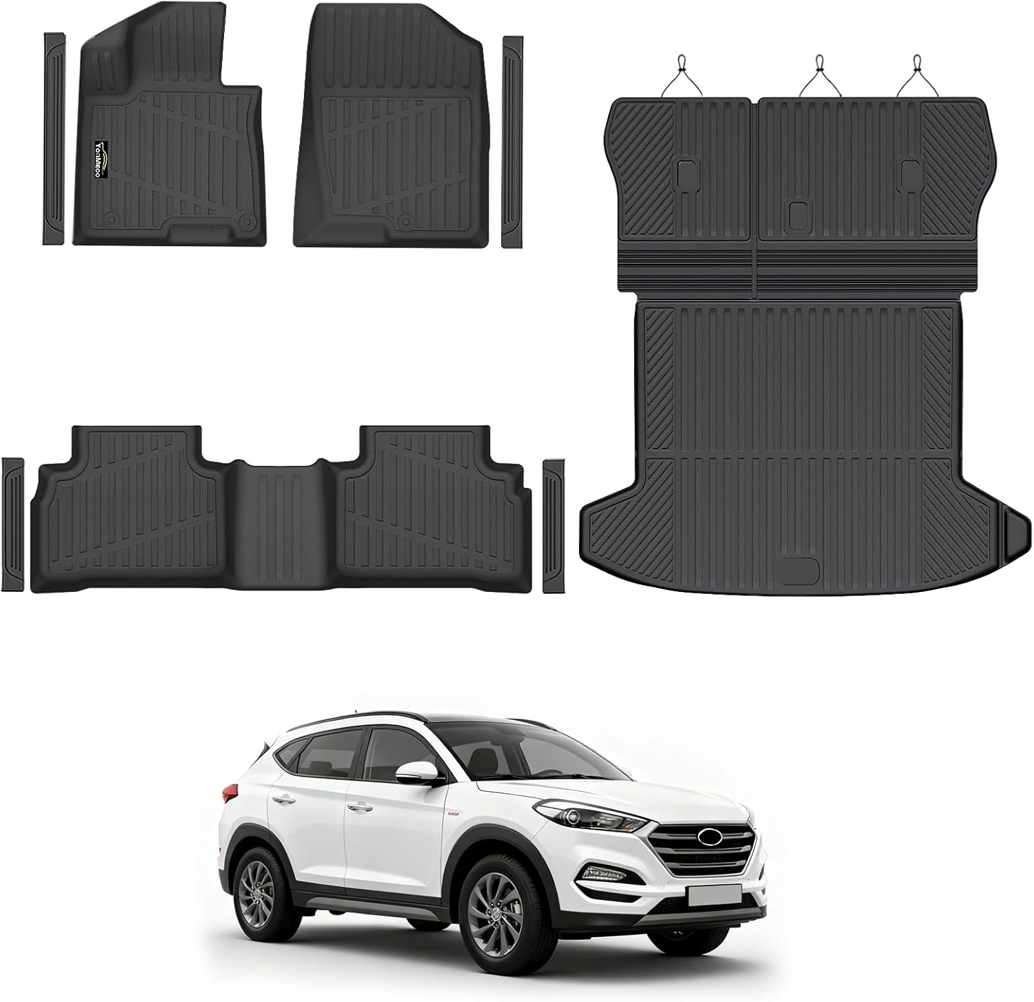 Floor Mats Custom for Hyundai Tucson 2022-2025 2026 Fuel (Not for Hybrid) Trunk Mat with Backrest Mat All Weather TPE Full Set Liners Cargo Protector & Door Sill Guards for Tucson Accessories, Black