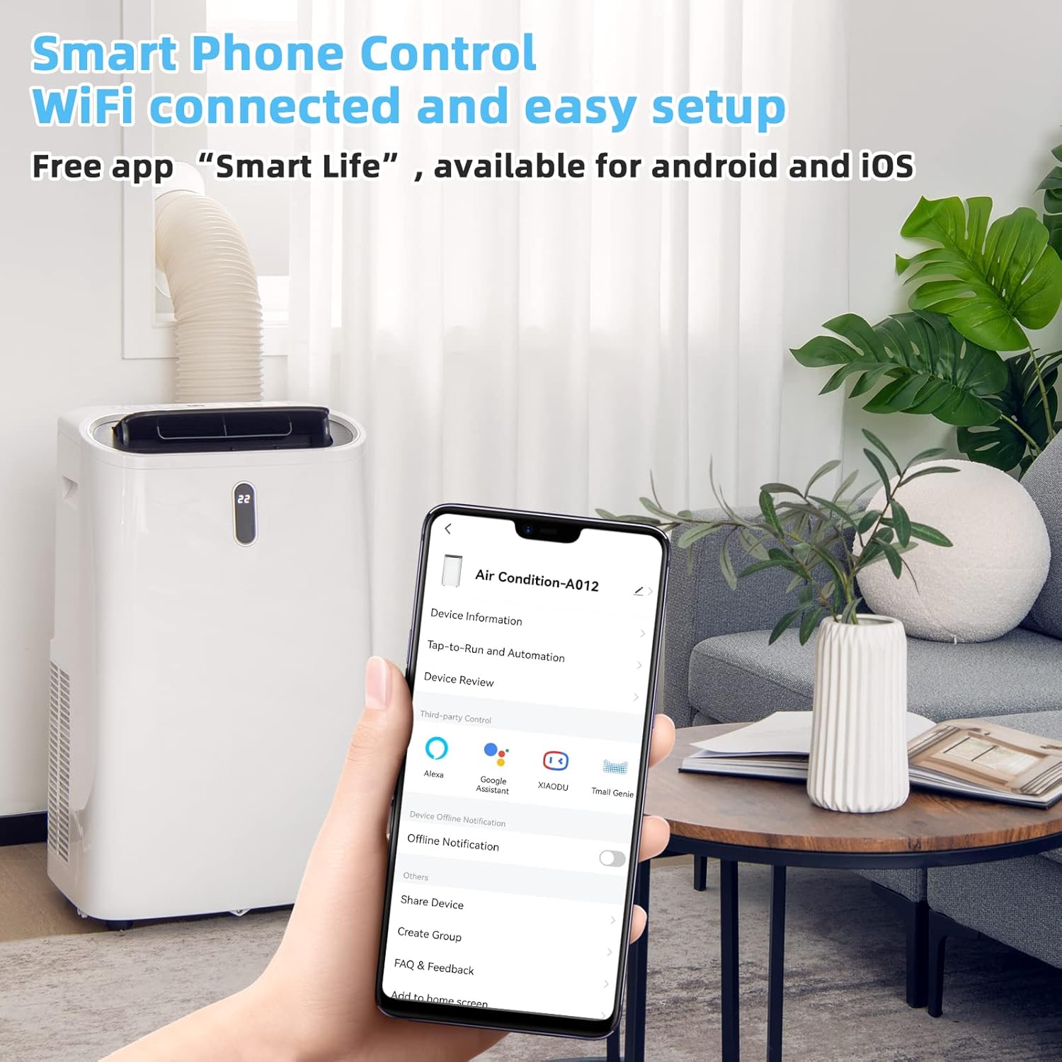 LDAILY 4-in-1 Portable Air Conditioner w/Remote Control, 12000 BTU AC Unit w/Cool, Heat, Fan, Dry & Sleep Mode, Smart Phone Control, Cools Up to 450 sq.ft, Air Cooler w/Window Kit (12000 BTU)