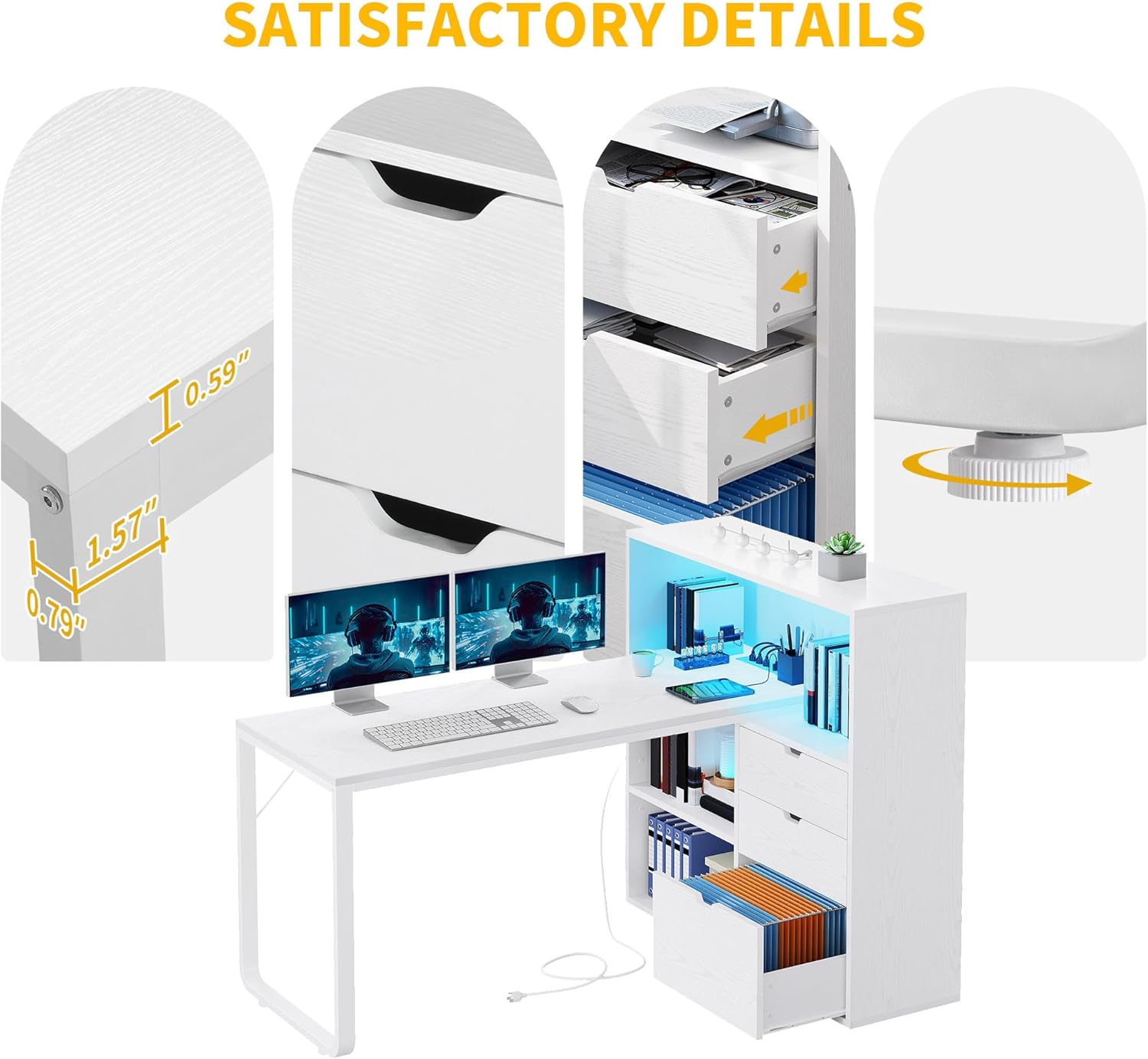 DWVO L Shaped Desk with Drawers, 55