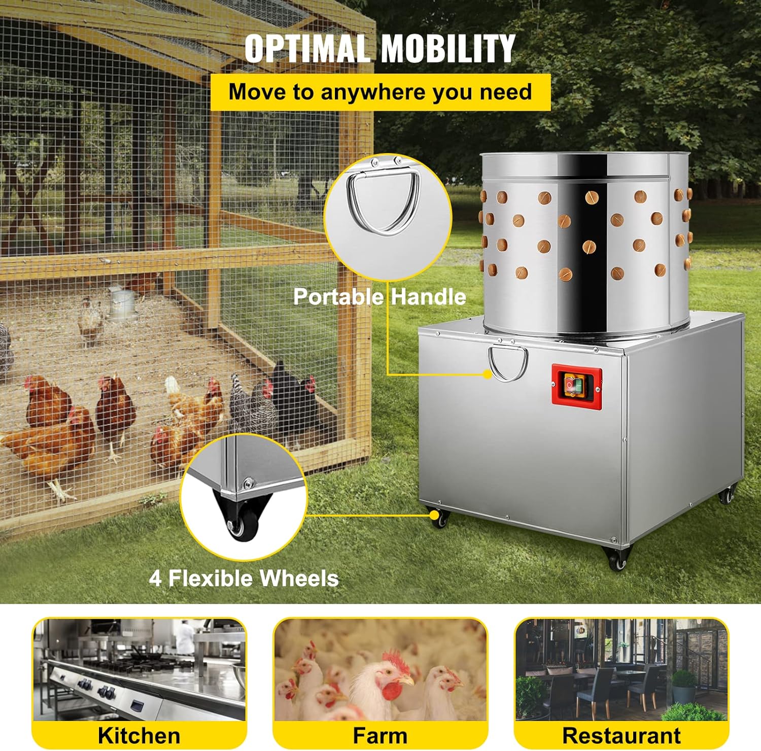 VEVOR Chicken Plucker, 20Inch Barrel Diameter 1500W 275R/min De-Feather Remover Poultry Machine,Heavy Duty Feather Plucking Machine