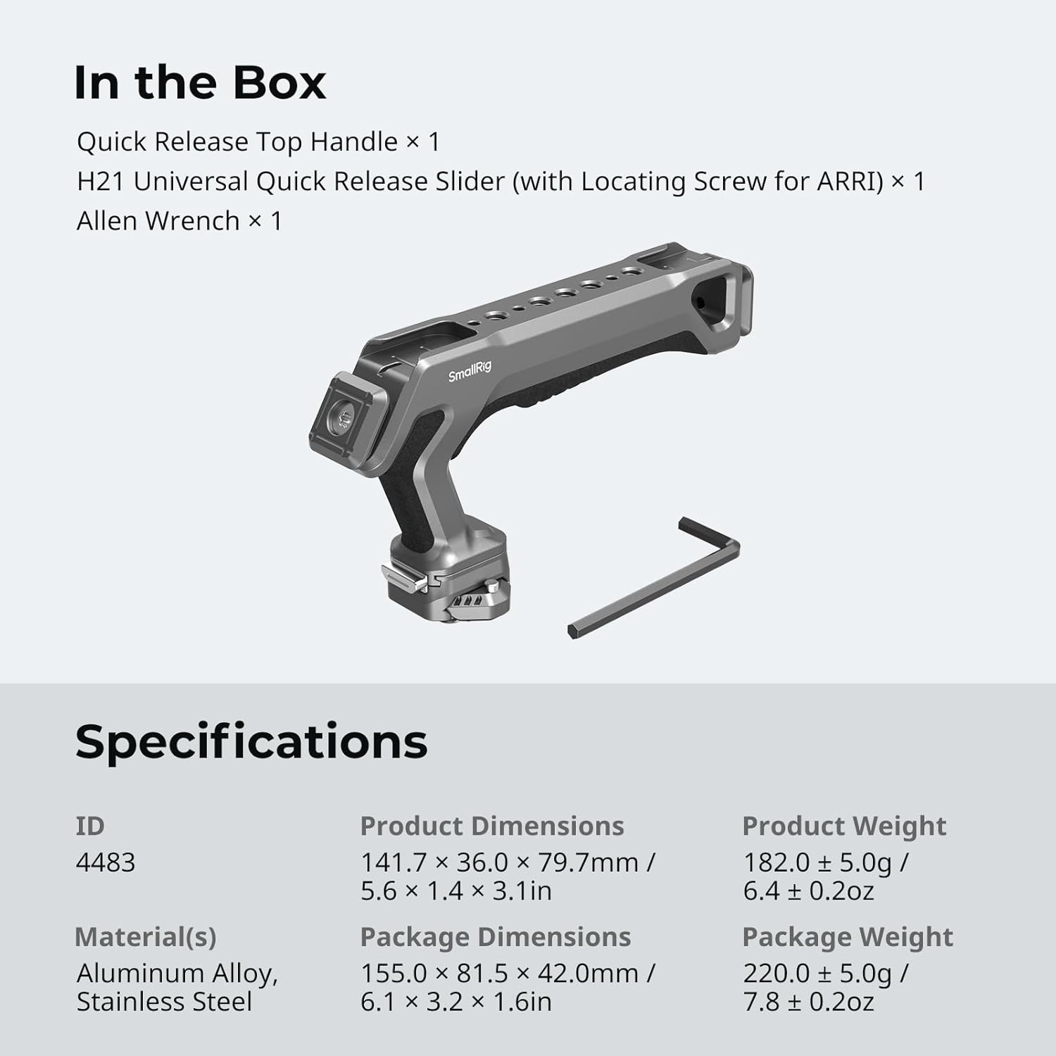 SmallRig Quick Release Top Handle with Quick Release Slider, Two-Way Smooth Installation, Ergonomic Design, 15kg Max. Load, Built-in Multiple Mounting Points, HawkLock H21-4483