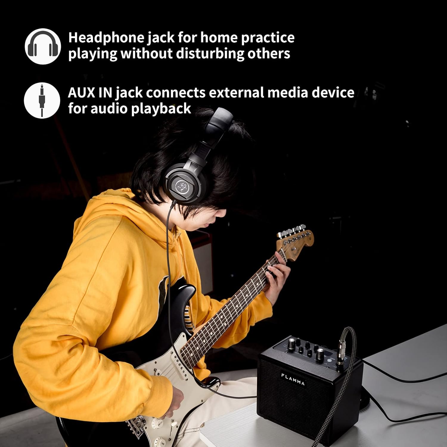 FLAMMA FA05 Electric Guitar Amplifier Combo Guitar Amp 5 Watt Support Bluetooth Headphone 7 Preamp Models Built-in Mod Reverb Delay Chorus Effects 40 Drum Machine for Performance Practice Recording