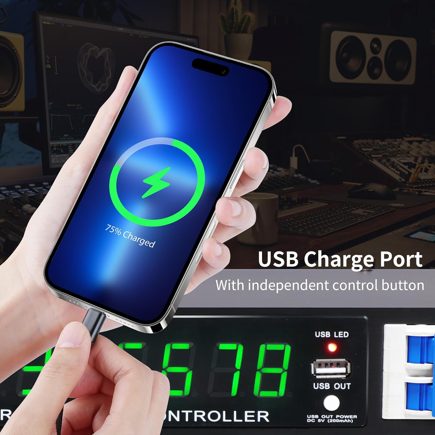 LED 10 Outlet Power Sequencer Conditioner, 3000W Rack Mount professional audio digital power controller voltage regulator w/voltage readout, USB, big digital display, home theater stage/studio use