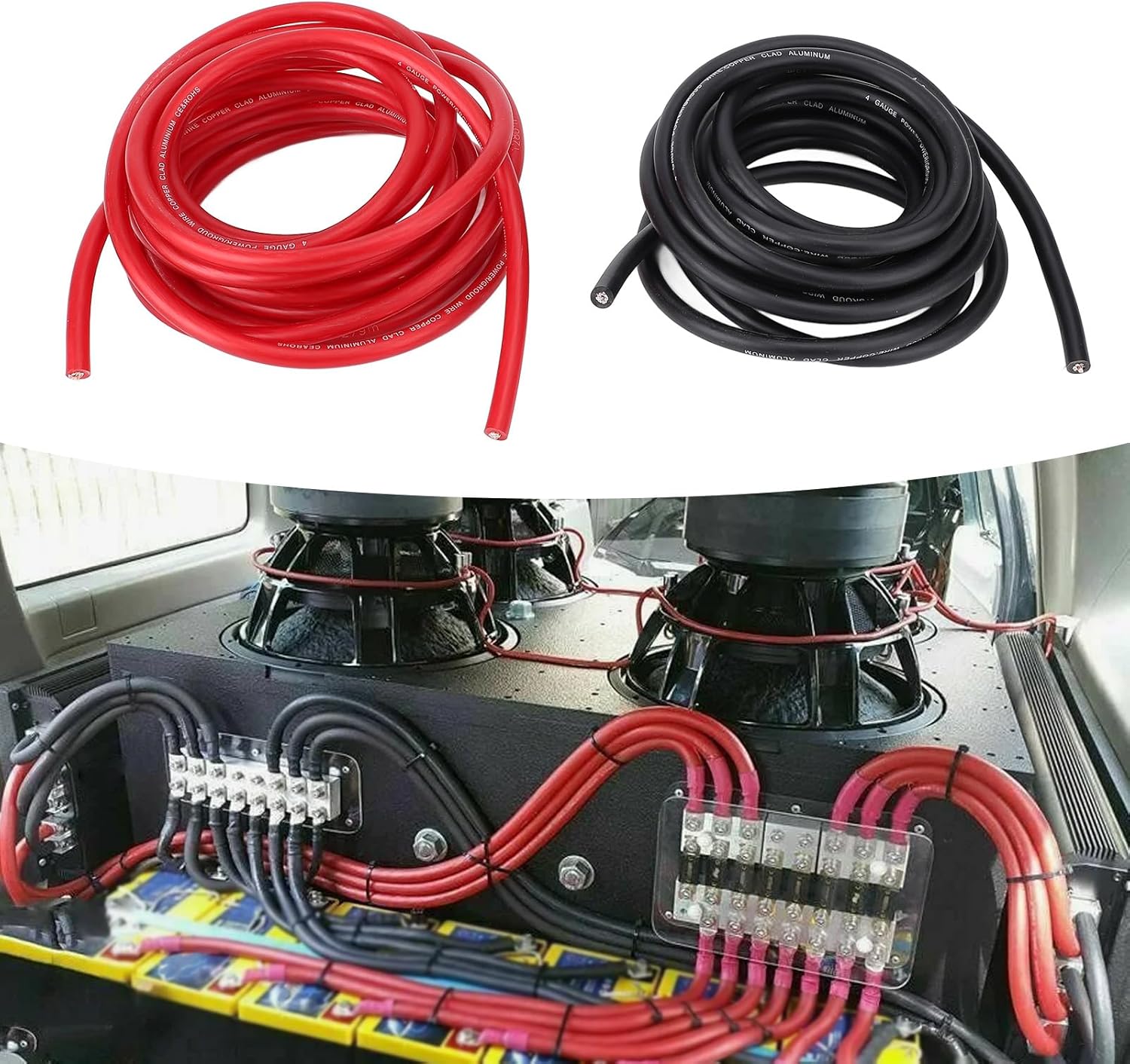 4AWG 20ft Power Cable with Line Tail Heat Shrink Tube Black Red Flexible Power Ground Wire Kit for Car Radio Speaker RV Trailer