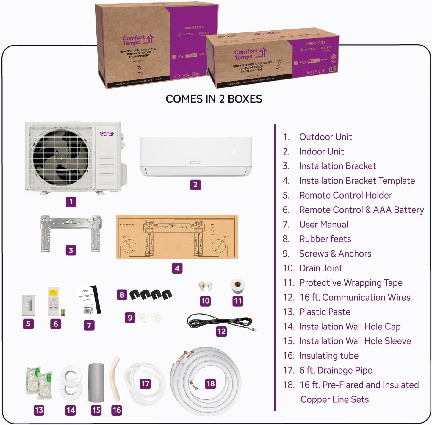 Ultra-Efficient 9000 BTU/220V Mini Split – 23 SEER for Lower Energy Bills– Pre-Charged, Ductless, Quiet & Comfortable Mini Split AC/Heating System|WiFi & Easy Install Kit |Pro Series by Comfort Temps