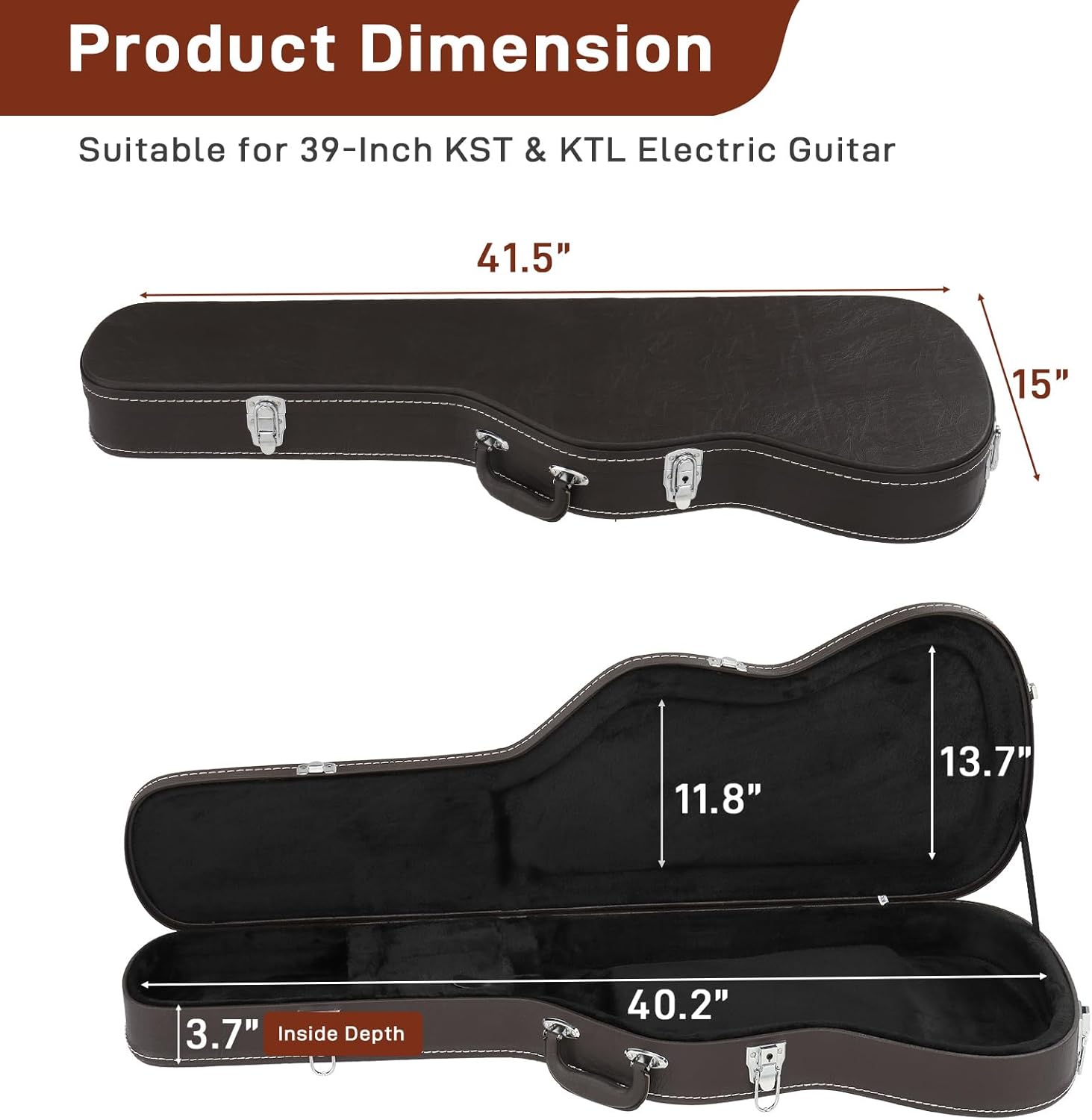 Ktaxon Electric Guitar Hard Case, Wooden Hard-Shell Protective Carrying Case for KST/TL Model 39-Inch Electric Guitar with Lock Latch Padding, Brown