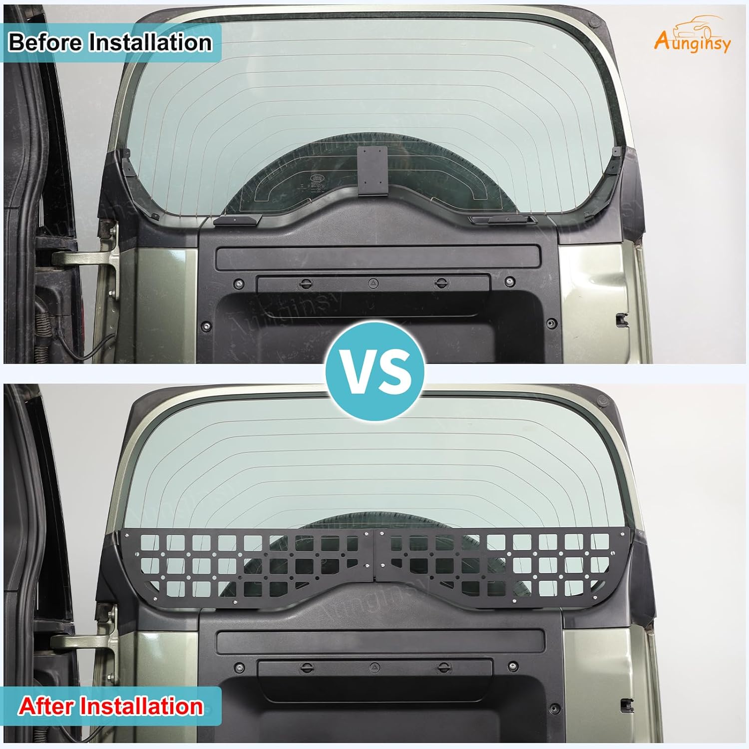 Car Rear Tailgate Window Molle Storage Panel Shelf Compatible with Land Rover Defender 90/110/130 2020-2025 2026, Rear Trunk Door Window Organizer Storage Bracket Cargo Rack Modular System Accessories
