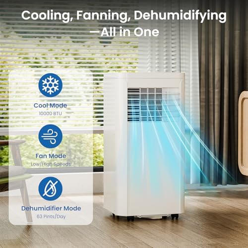 ZAFRO Portable Air Conditioners, 10000 BTU, 3 in 1 Portable AC Unit with Window Kits, Fan & Dehumidifier Modes, Cools up to 450 Sq.Ft, LED Display/Remote Control, 24H Timer for Living Room, Bedroom