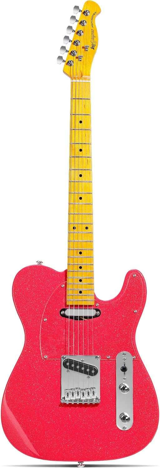 Leo Jaymz Electric Guitar in Sparkle Color - High Gloss Mahogany Body and Hard Maple Neck - High Transparent Acrylic Pickguard - Highly Output Alnico V Pickups (Elite Sparkle Pink)