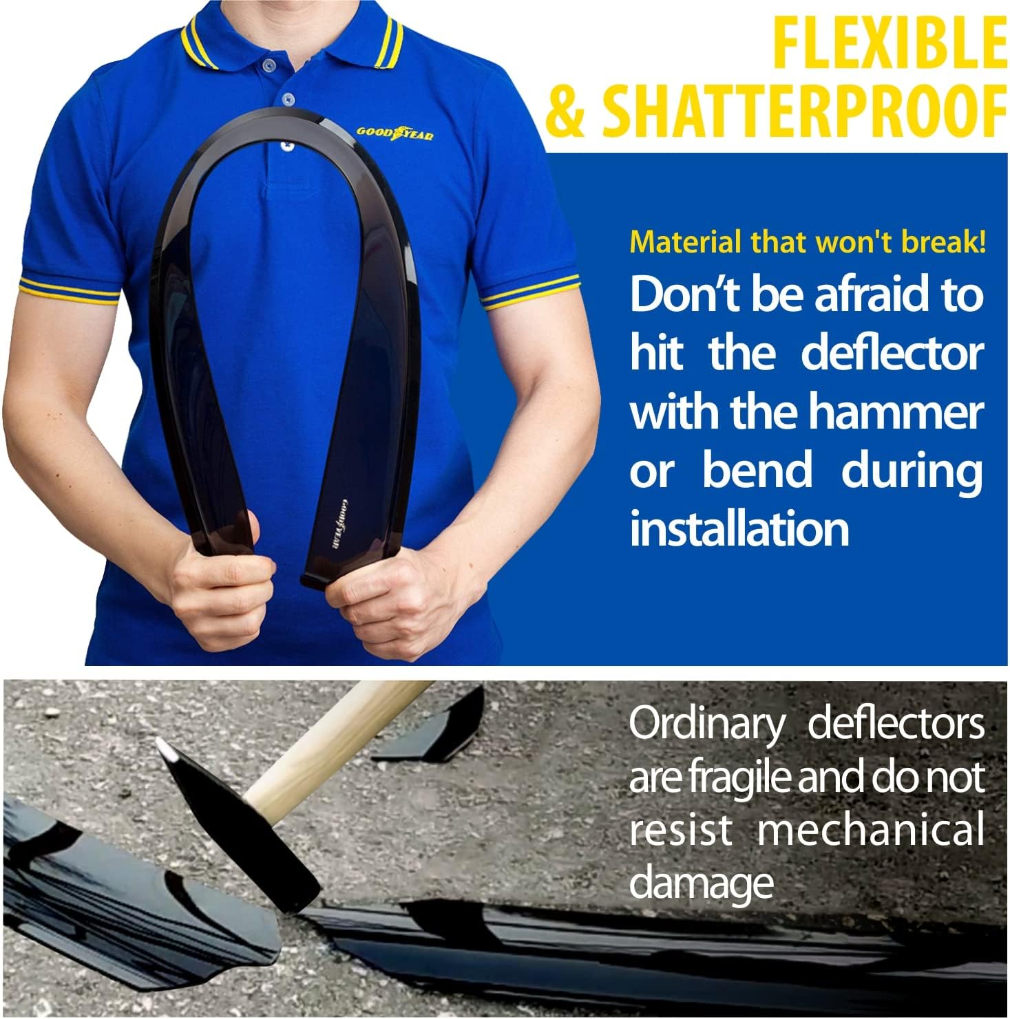 Goodyear Shatterproof in-Channel Window Deflectors for Toyota Tundra 2022-2026 CrewMax, Rain Guards, Window Visors for Cars, Vent Deflector, Car Accessories, 4 pcs - GY007965