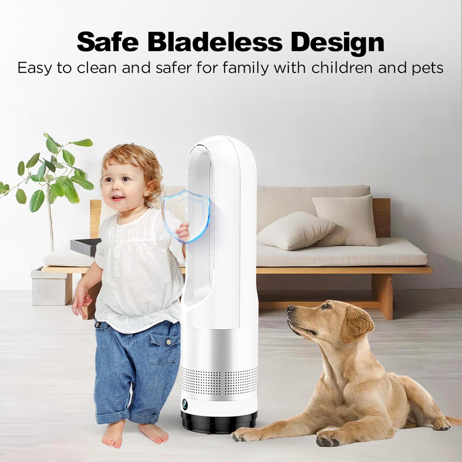 Bladeless Tower Fan, 1400W Space Heater & 40W Cooler Fan Combo with Remote, 80°Oscillation, 8 Speeds and 3 Heating Modes, 9H Timer, LED Display, Fast Safety Heat and Quiet for Bedroom, Kitchen, Office