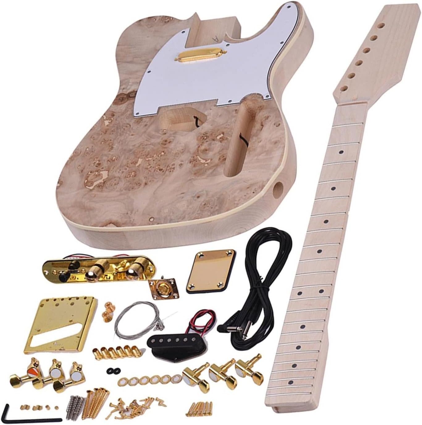 DIY Electric Guitar Kit Wood Unfinished Guitar Kit Maple Neck Replacement Set Let You Enjoy of Make A Unique Electric Guitar