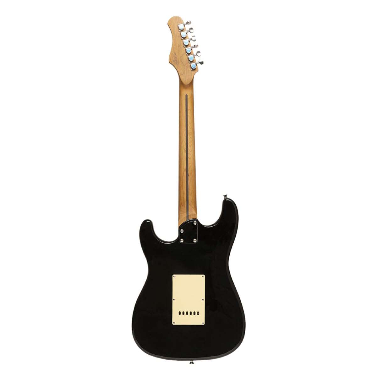 Stagg SES-55 BLK Series 55 Electric Guitar with Solid Paulownia Body l Tempered Maple Neck l 22 Fret Maple Fingerboard l Aged White 3-Ply Pickguard l Brilliant Black Finish