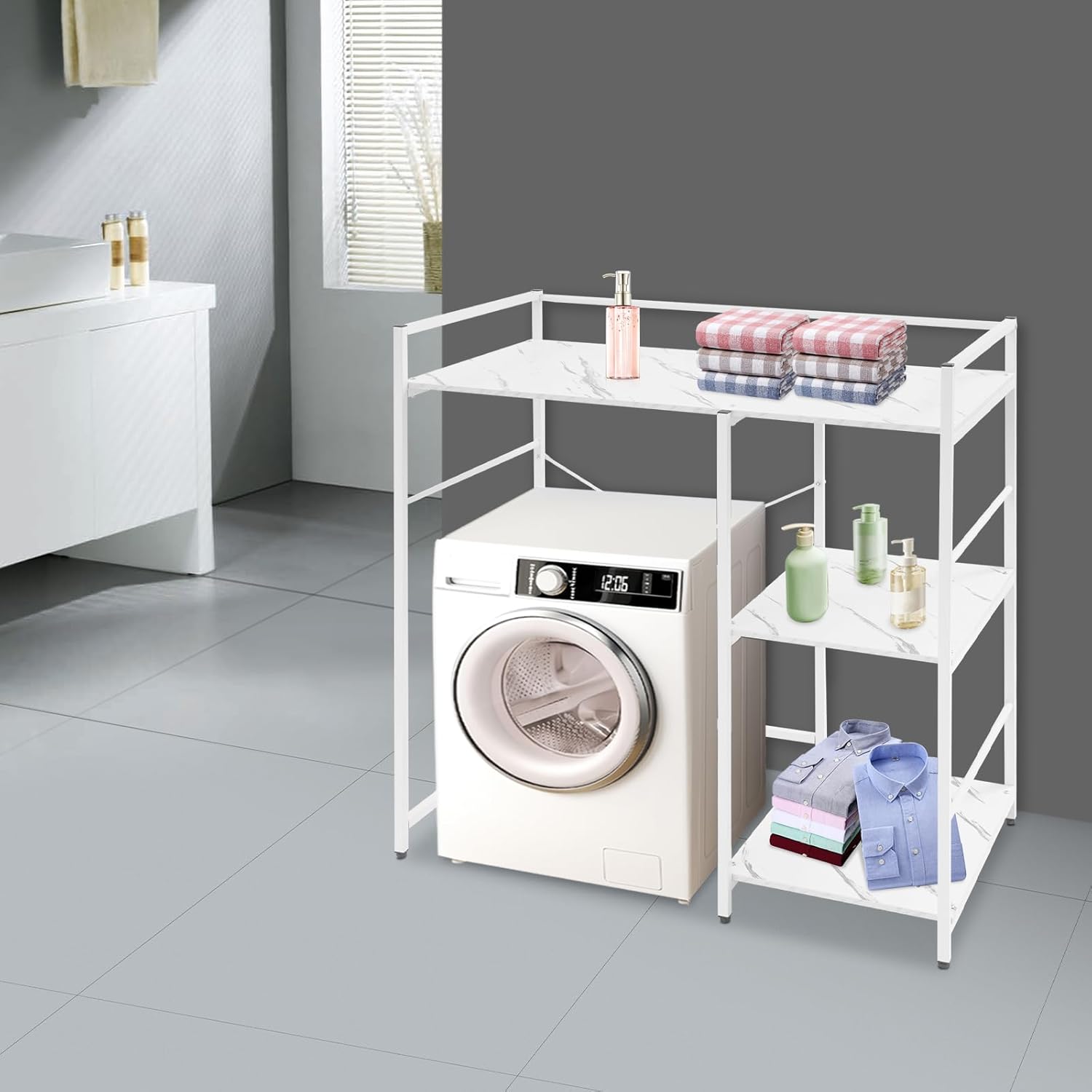 3-tier Washing Machine Storage Shelf Over Washer Storage Shelf Washing Machine Utility Rack Washer Dryer Storage Shelves Suitable for Machines Width Within 25.6