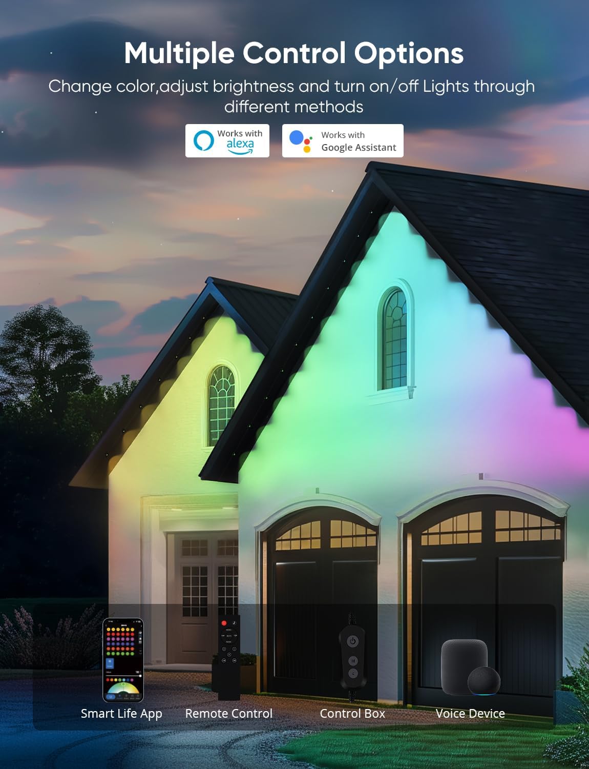 Permanent Outdoor Lights 150ft,RGBW Eaves Light with 108 LED Lights,111+ Scenes Modes Outdoor Lighting, Waterproof Permanent Light for Daily Holiday Halloween Decorations, Compatible with Alexa,Black