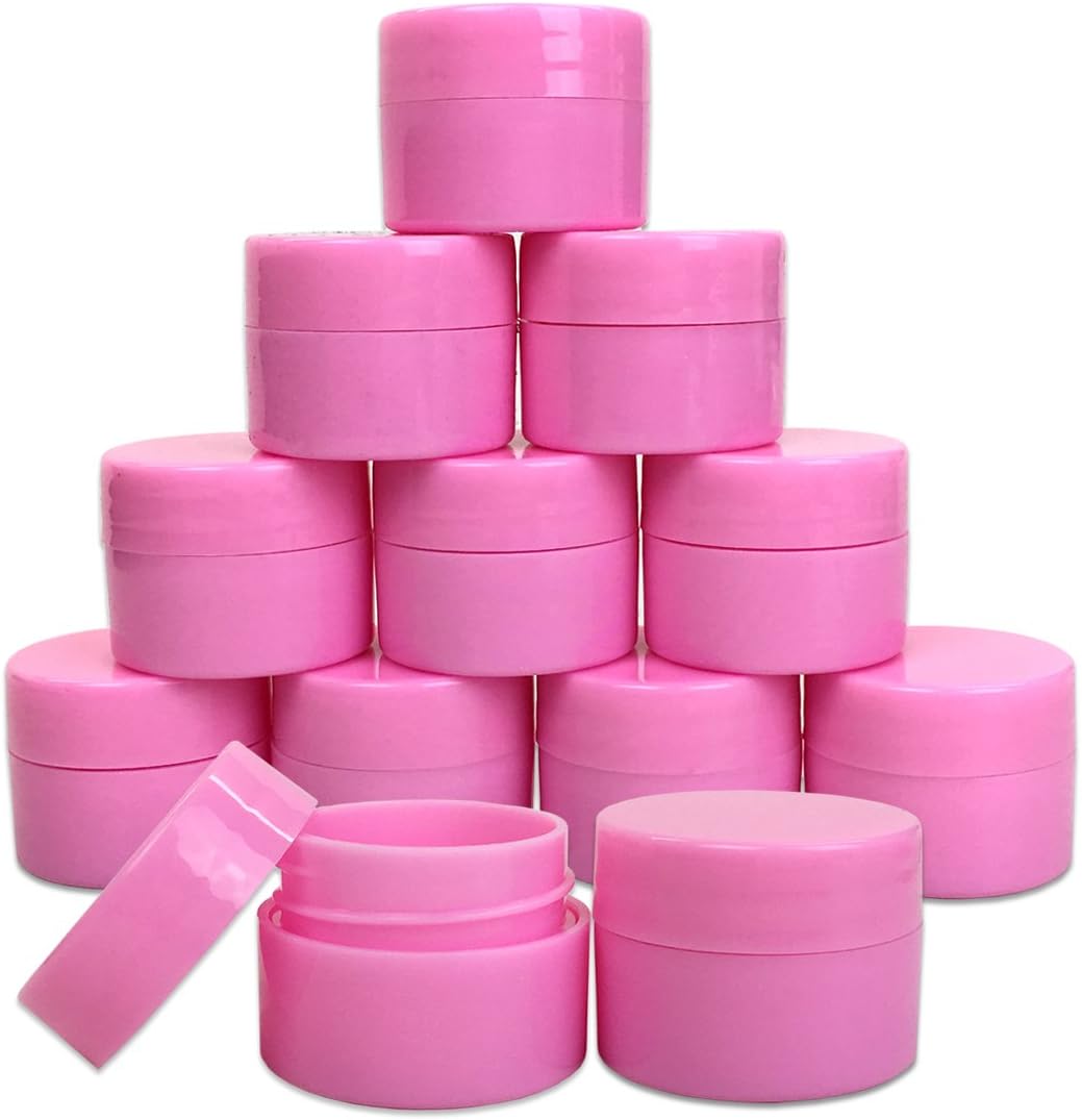Beauticom® 300 Pieces 7G/7ML (0.25oz) PINK Sturdy Thick Double Wall Plastic Container Jar with Foam Lined Lid for Acrylic Powder, Rhinestones, Charms and Other Nail Accessories - BPA Free