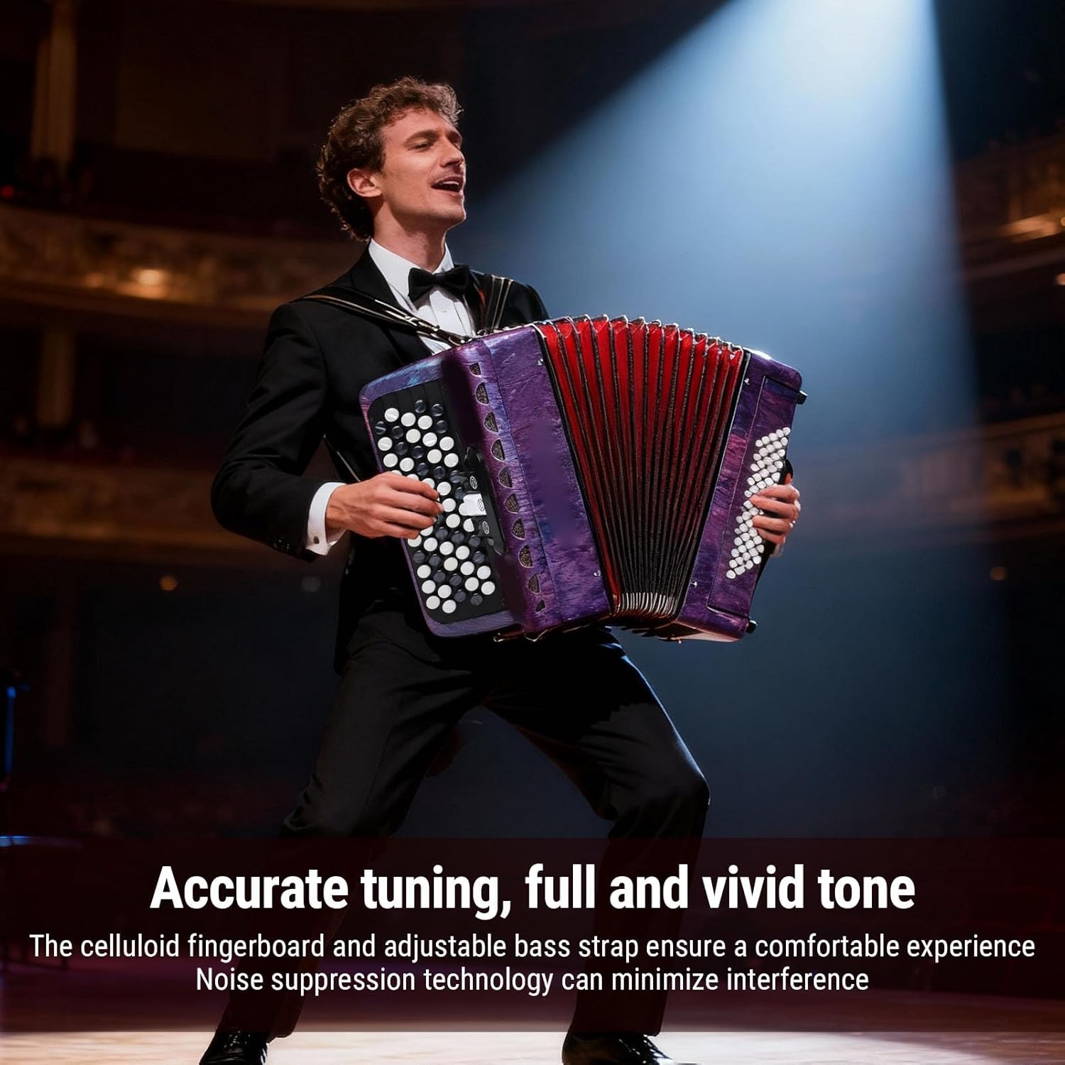 Bass Accordion, 62 Key 60 Button F B E Tuning Chromatic Accordion with Thicker Cases and Shoulder Strap Musical Instruments for Beginners Professional