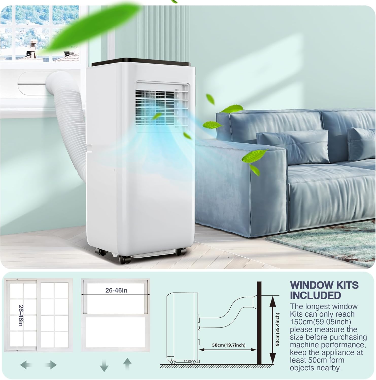 Portable Air Conditioner | 10000 Btu for Large Rooms Up to 450 Sq. Ft. | 3 Modes, Remote Control, and Installation Kit Included | Ideal for Home Cooling
