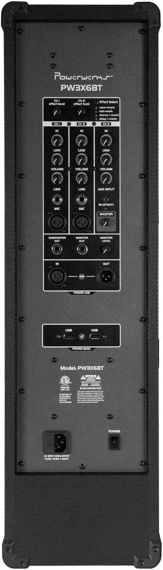 PW3X6BT 300 Watt Powered PA Tower with 3 Channel Mixer, On-board EQ, Bluetooth Enabled