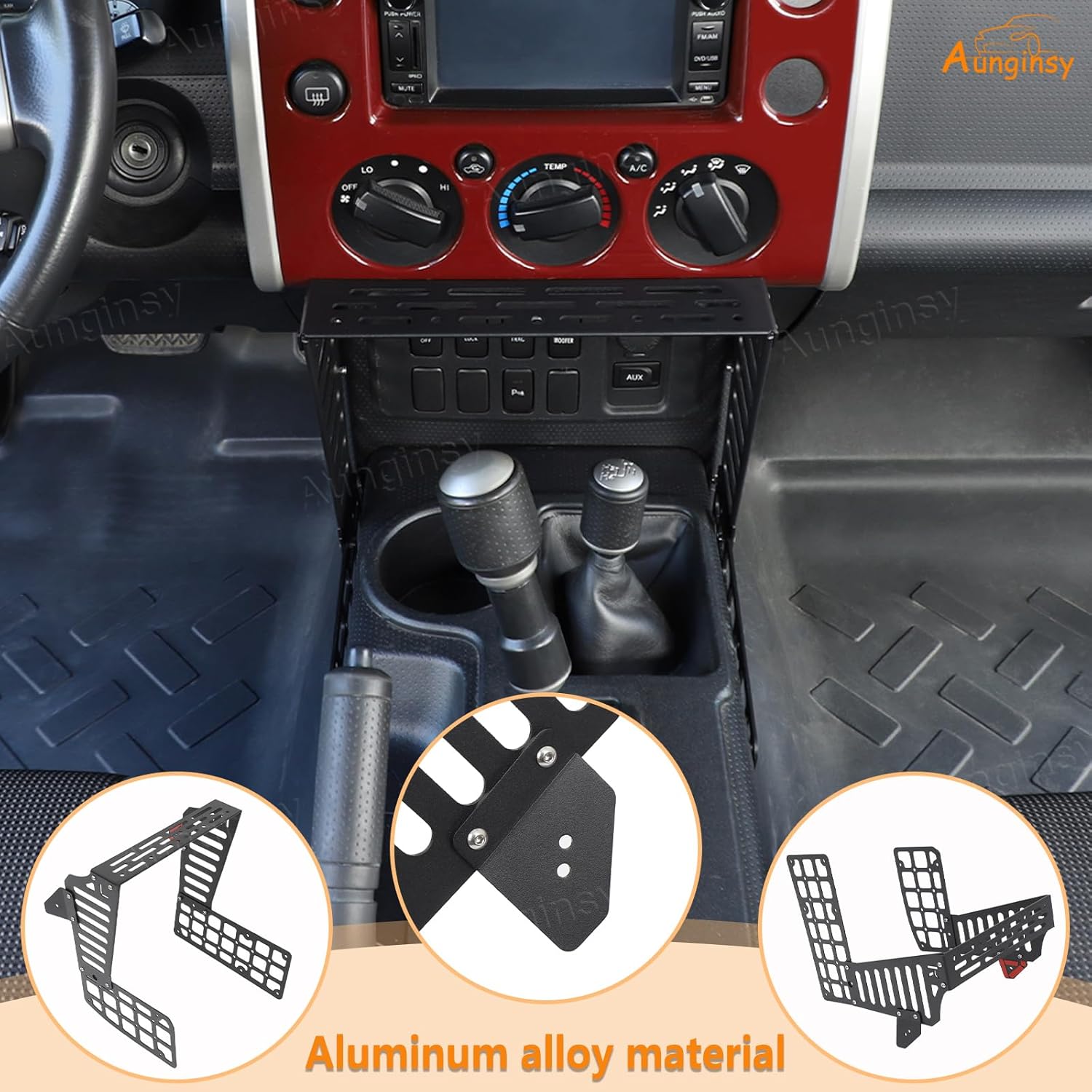 Aunginsy Center Console Modular Storage Baffle Compatible with Toyota FJ Cruiser 2007-2021, Car Aluminum Gear Shift Box Storage Molle Panel Mobile Phone Based Walkie Bracket Expansion Accessories