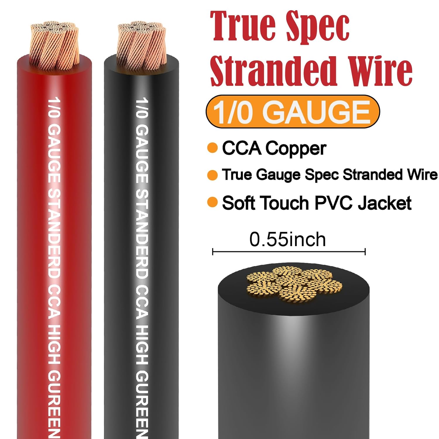 1/0 Gauge Wire CCA (20Ft Each Black/Red) Primary Automotive Wire with Lugs Kit,1/2 Inch Cable Split Sleeving,Battery Cable,Car Amplifier Power Ground Wires,Amp Install Wiring