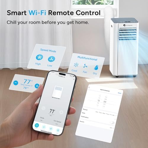 DR.PREPARE 10,000 BTU Portable Air Conditioner with WiFi, 4-in-1 Portable AC Unit, Remote Control, Fast Cooling, 24H Timers with Fan & Dehumidifier, Window kit, Cools Up to 450 sq. ft for Rooms