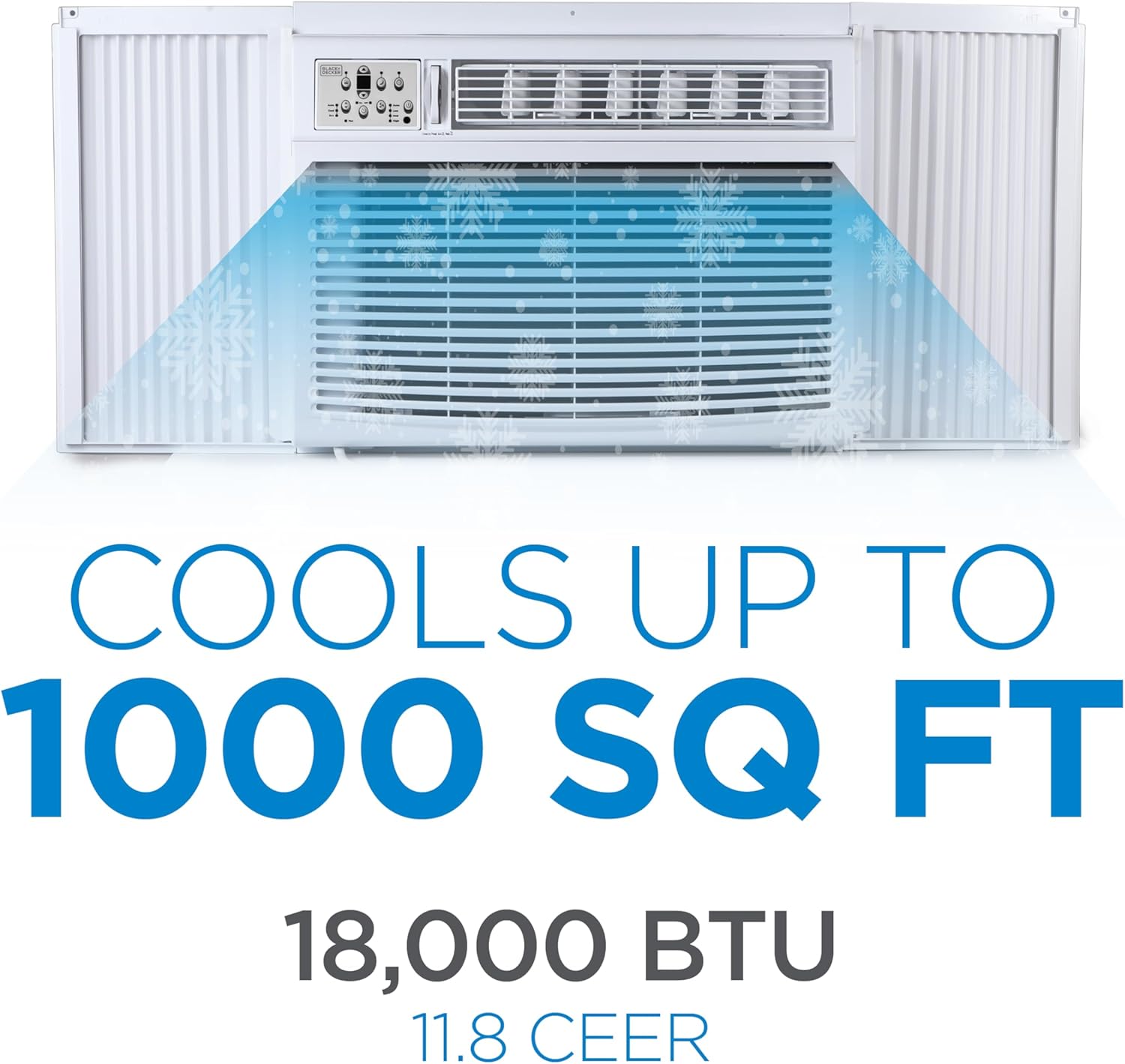 BLACK+DECKER Window or Through The Wall Air Conditioner 18000 BTU, AC Window Unit Cools Up to 1000 Square Feet, Window AC Unit with Remote Control, 3 Cooling Speeds and Fan Only, BD18WT6, White