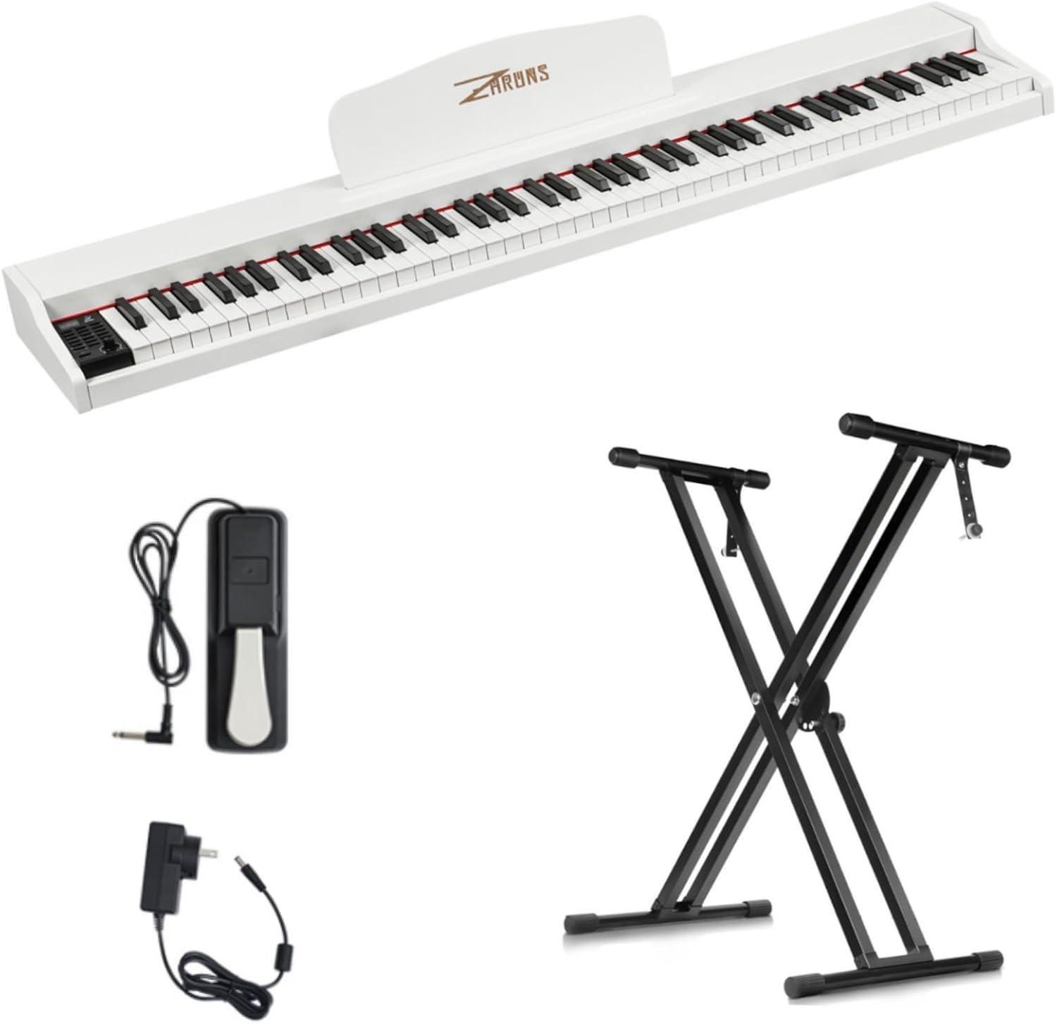 ZHRUNS 88 Key Weighted Keyboard Piano with X-Shape Stand, Sustain Pedal, Power Adapter & Sheet Music Stand - Home Digital Piano, White