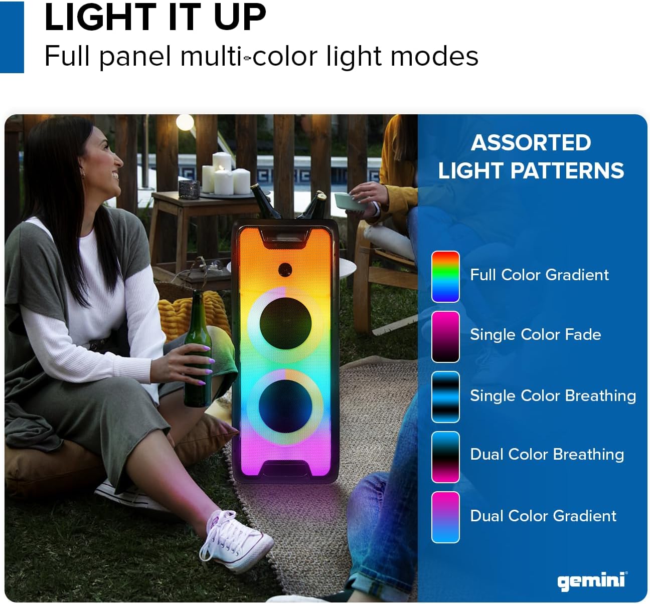 Gemini Bluetooth Speaker 1000W with LED Light Show, Dual 8