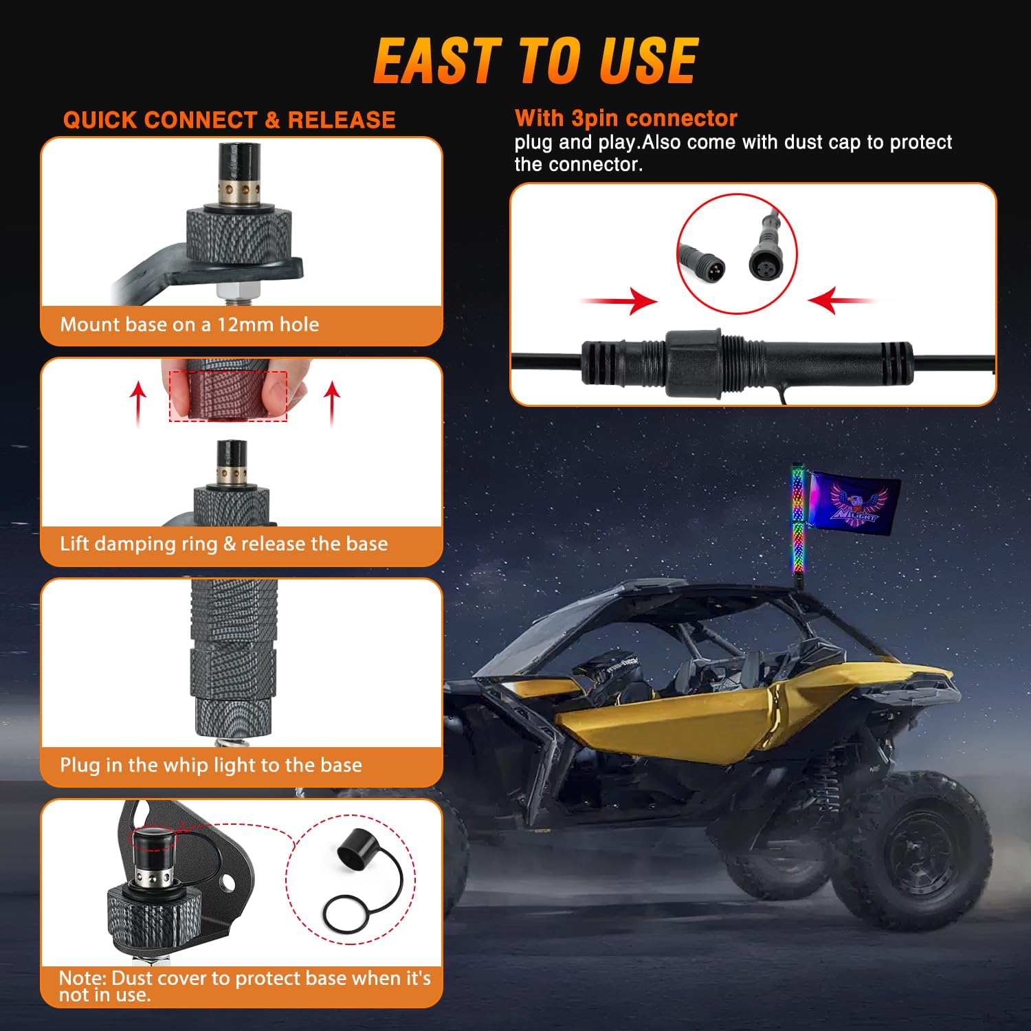 Nilight LED Fat Whip Light 1PC 2FT RGB Lighted Antenna Whips with Remote & App Control DIY Chasing Patterns Brake Reverse Lights for ATV UTV Polaris RZR Can-am Dune Buggy Pickup Trucks Jeep