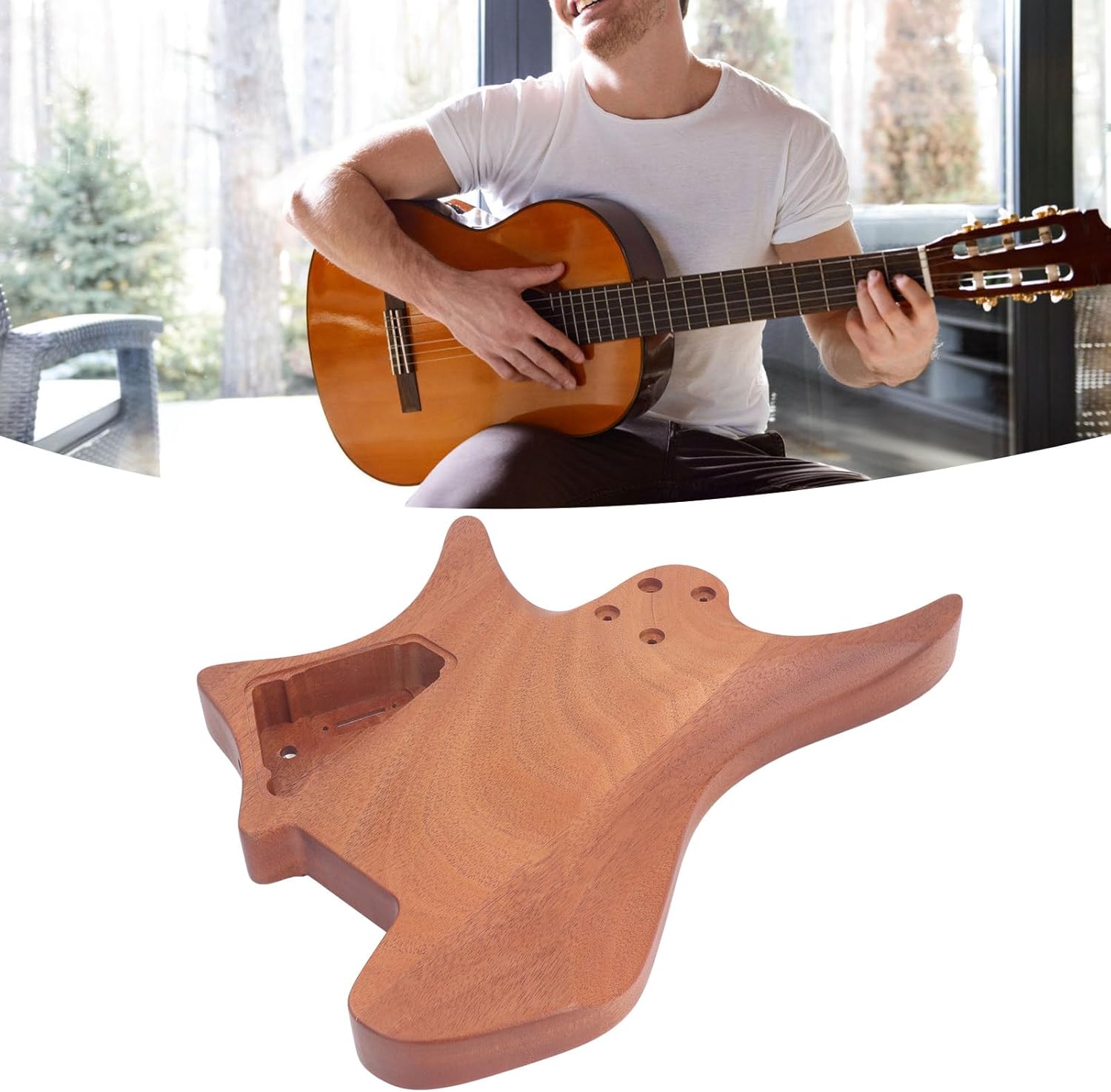 WALFRONT Mahogany Guitar Body DIY Electric Guitar Parts Unfinished Polished Mahogany Shape for Customization with Custom Neck and Hardware