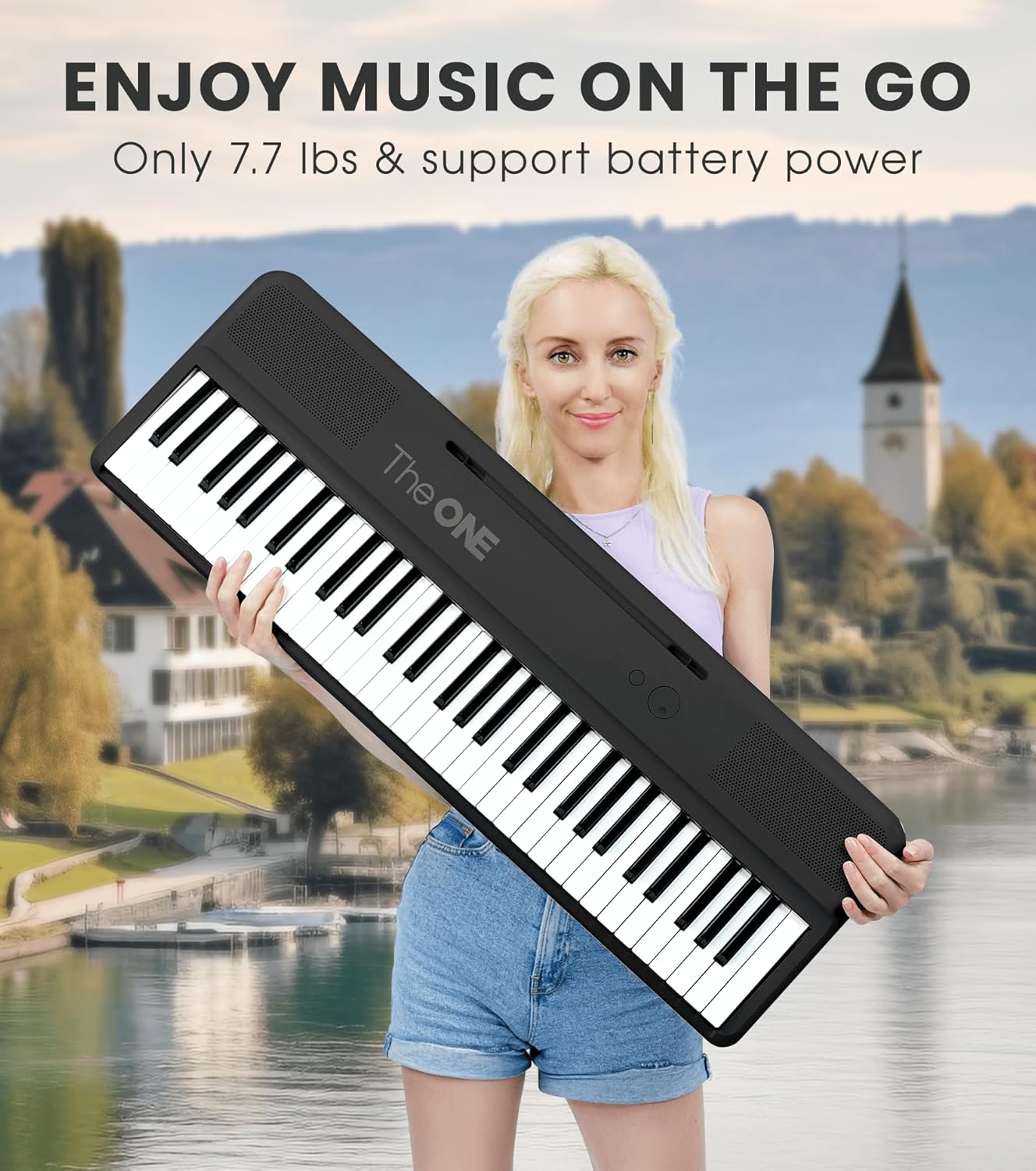 The ONE Smart Keyboard COLOR 61 Lighted Keys Piano Keyboard, Electric Piano for Beginners with 256 Tones, 64 Polyphony, Built-in LED Lights and Free Apps (Black)