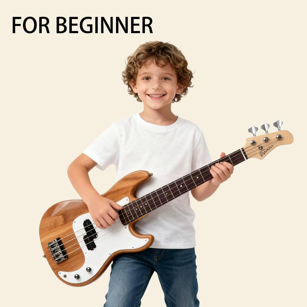 Glarry P Electric Bass Guitar Exquisite Full Size 4 String Guitar with AMP, Beginner Bass with Guitar Bag, Power Line & Wrench Tool (Dark Burlywood)