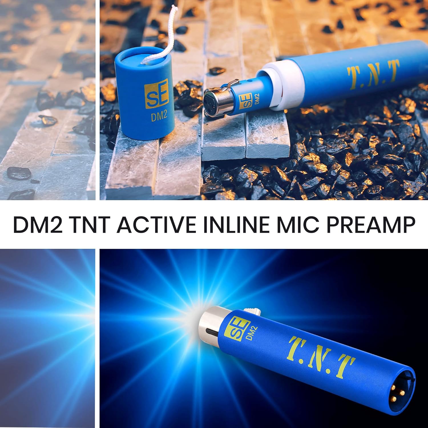 SE Electronics Dynamite Active In-line Mic Preamp with Selectable Gain and Impedance with 2 XLR Mic Cables XLR-M to XLR-F and 7-pack Reusable Cable Ties