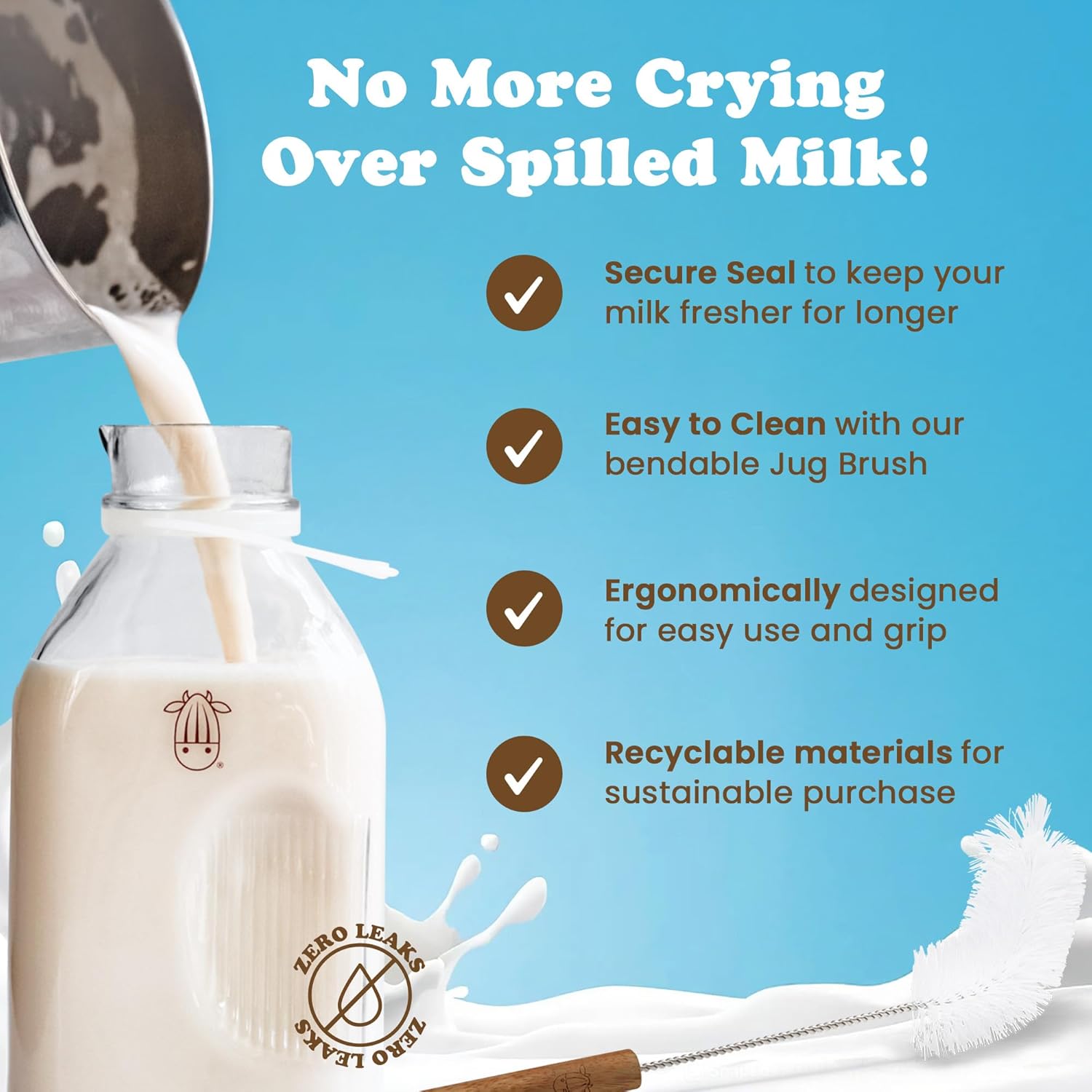 Almond Cow Nut Milk Maker Essentials Bundle - Includes Plant-Based Milk Maker, 60 fl oz Glass Pitcher with Lid & Spout, and 13” Cleaning Brush - DIY Nut Milk, Perfect Accessories for Homemade Nut Milk