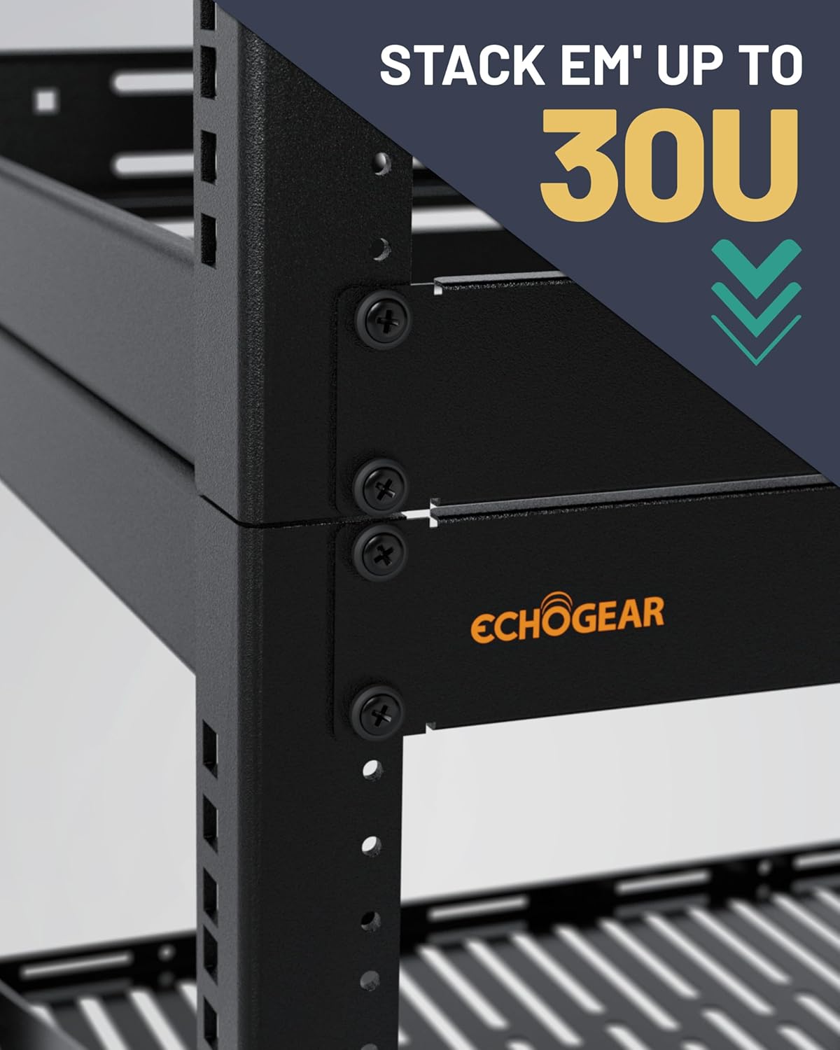 ECHOGEAR 10U Network Rack - Wall Mountable Heavy Duty 4 Post Design Holds All Your Networking & AV Gear - Open Frame Design Includes 2 1U Vented Shelves & Mounting Hardware