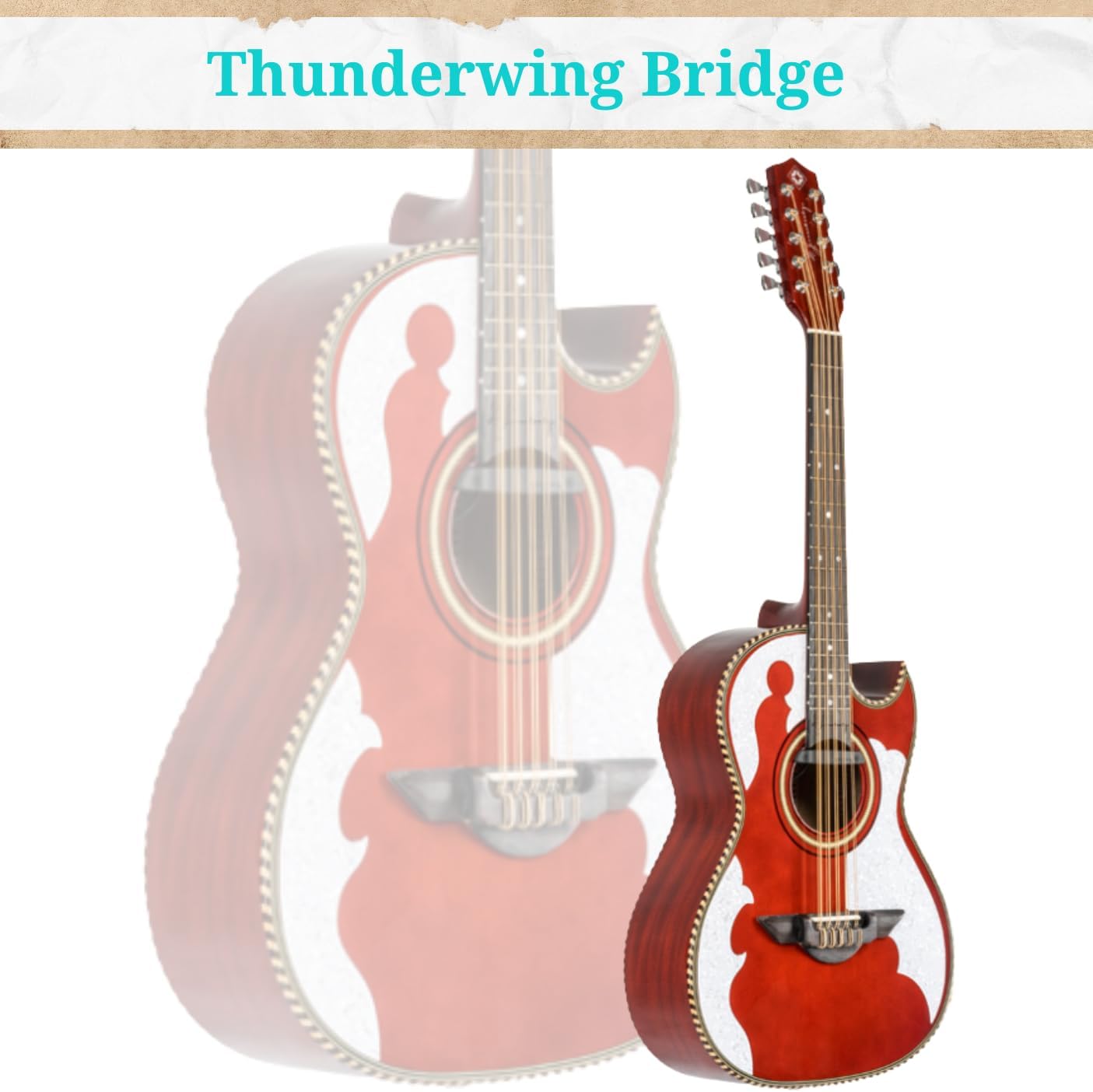 H. Jimenez LBQ4ETR El Patron Bajo Quinto, Acoustic-Electric Guitar with Gig Bag, Transparent Red