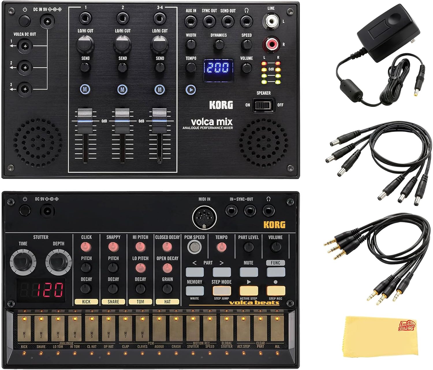 Korg Volca Beats Analogue Drum Machine Bundle with Volca Mix and Austin Bazaar Polishing Cloth