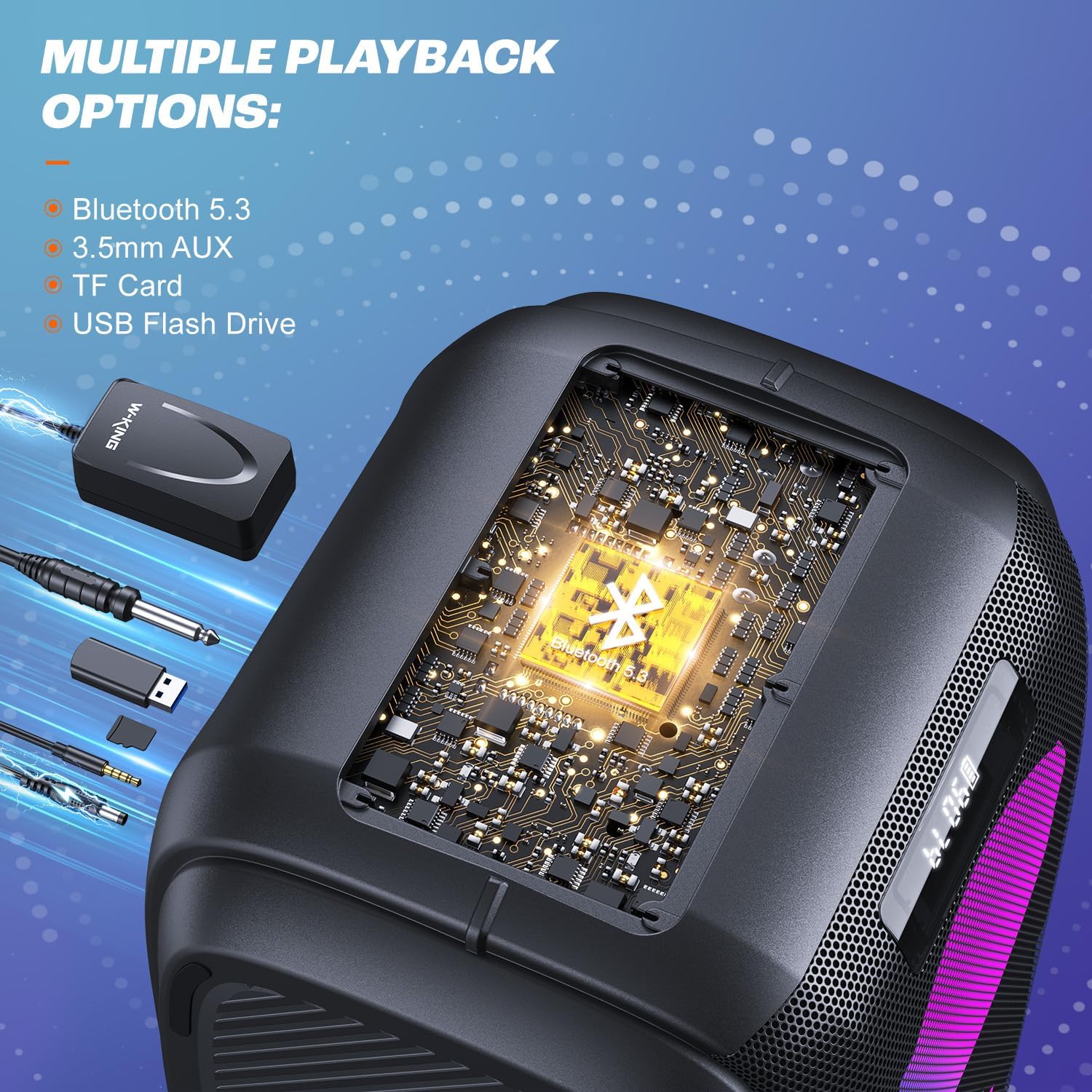 W-KING 270W PEAK Party Large Bluetooth Speaker Loudest Boom Box/12 Custom Bass/Massive 125dB 6.5''x2 Subwoofer Deepest Bass, Big Portable Speaker Wireless, IPX5/MIC&GTR in/USB/TF/AUX,Removable Battery