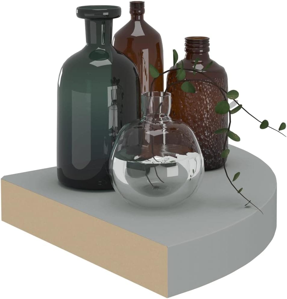 MDF Floating Corner Shelf, Corner Shelf Wall Mount Organizer Storage Display for Bathroom Bedroom Kitchen, Gray 9.8