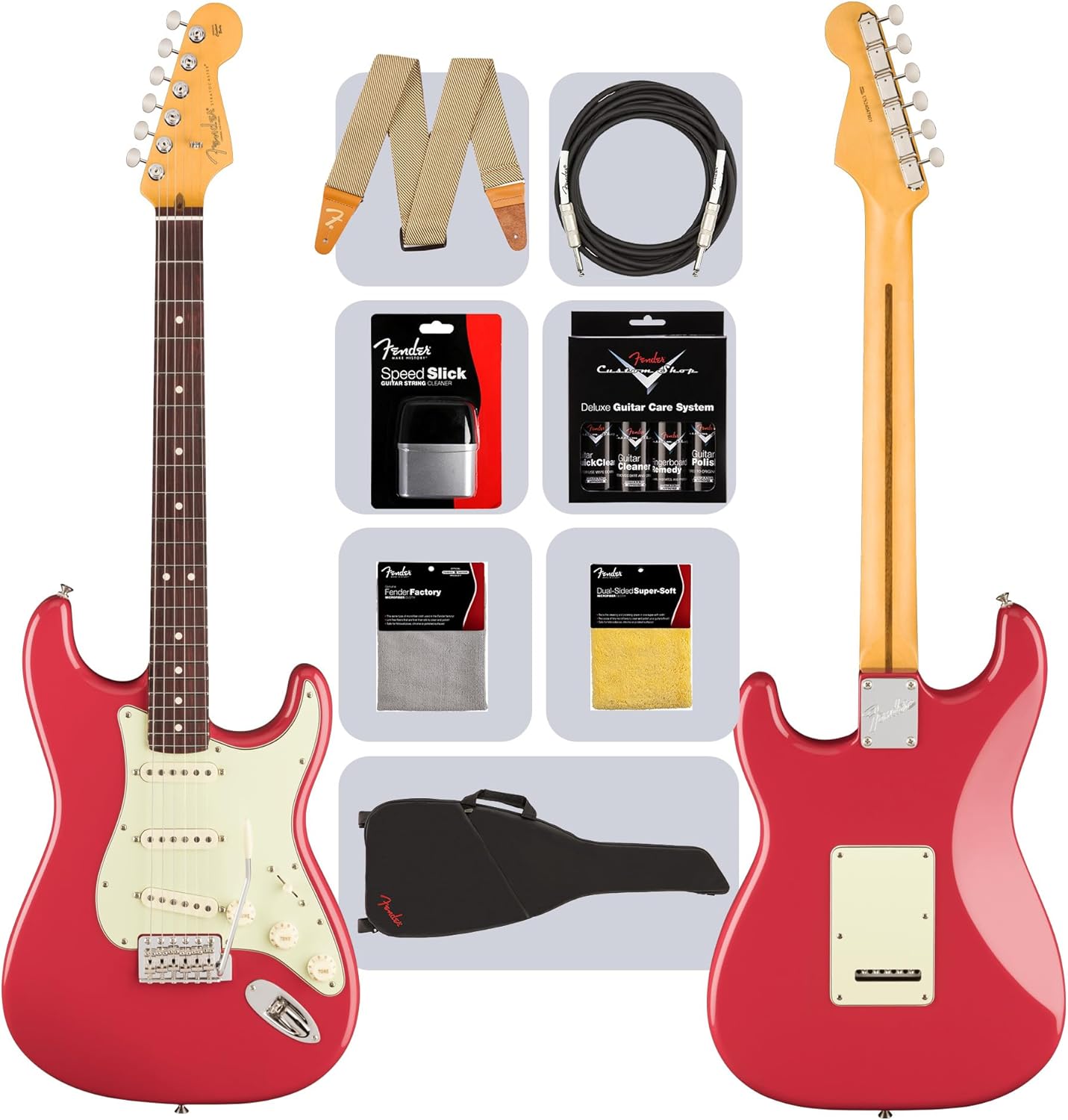 Fender American Professional Classic Stratocaster - Faded Dakota Red Bundle with Gig Bag, Strap, Cable, and Guitar Cleaning Kit
