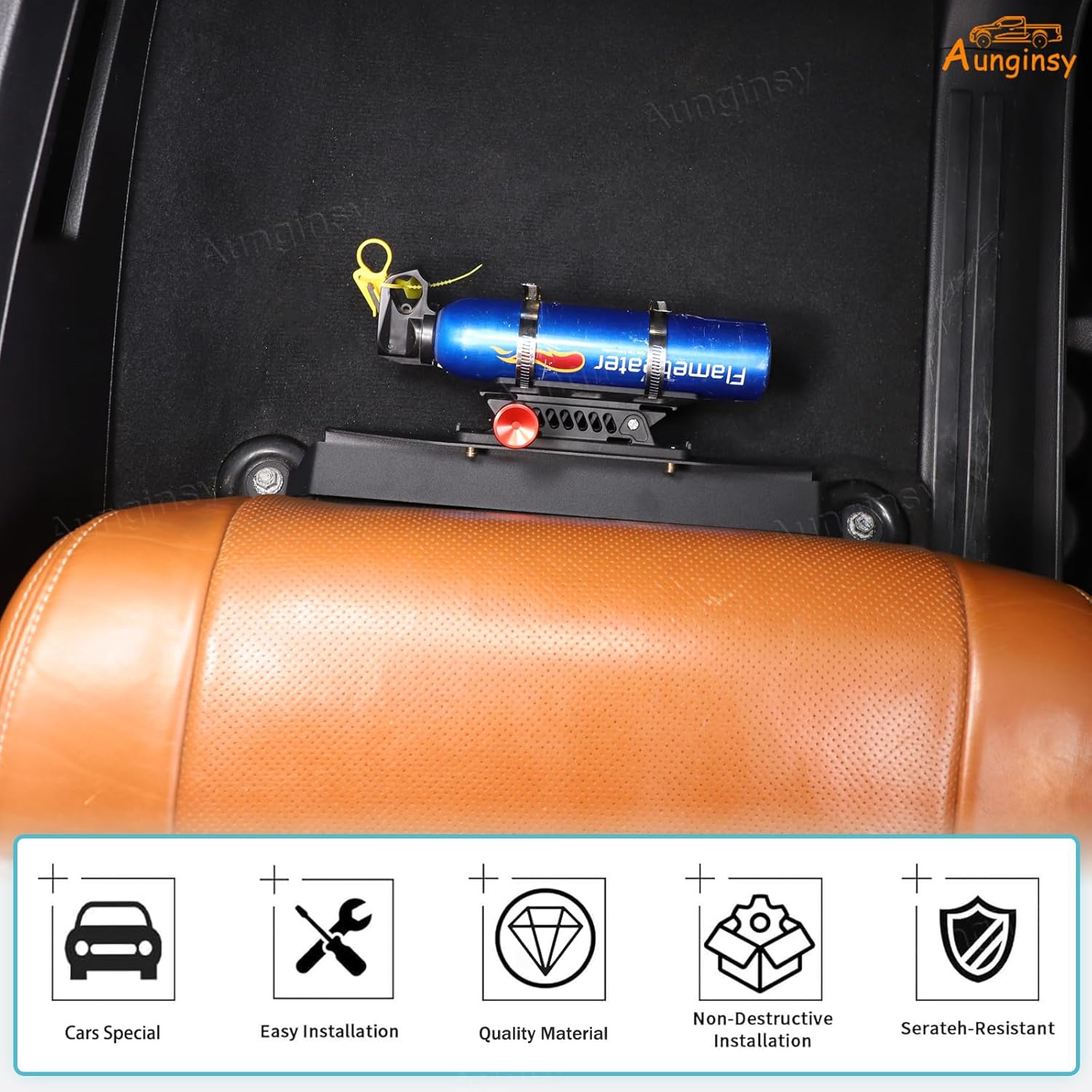 Car Co-Pilot Under Seat Quick Release Roll Bar Fire Extinguisher Mount Bracket Compatible with Toyota Tundra 2007-2021, Adjustable 2 Clamps Fire Extinguisher Bottle Tie Holder Billet Accessories