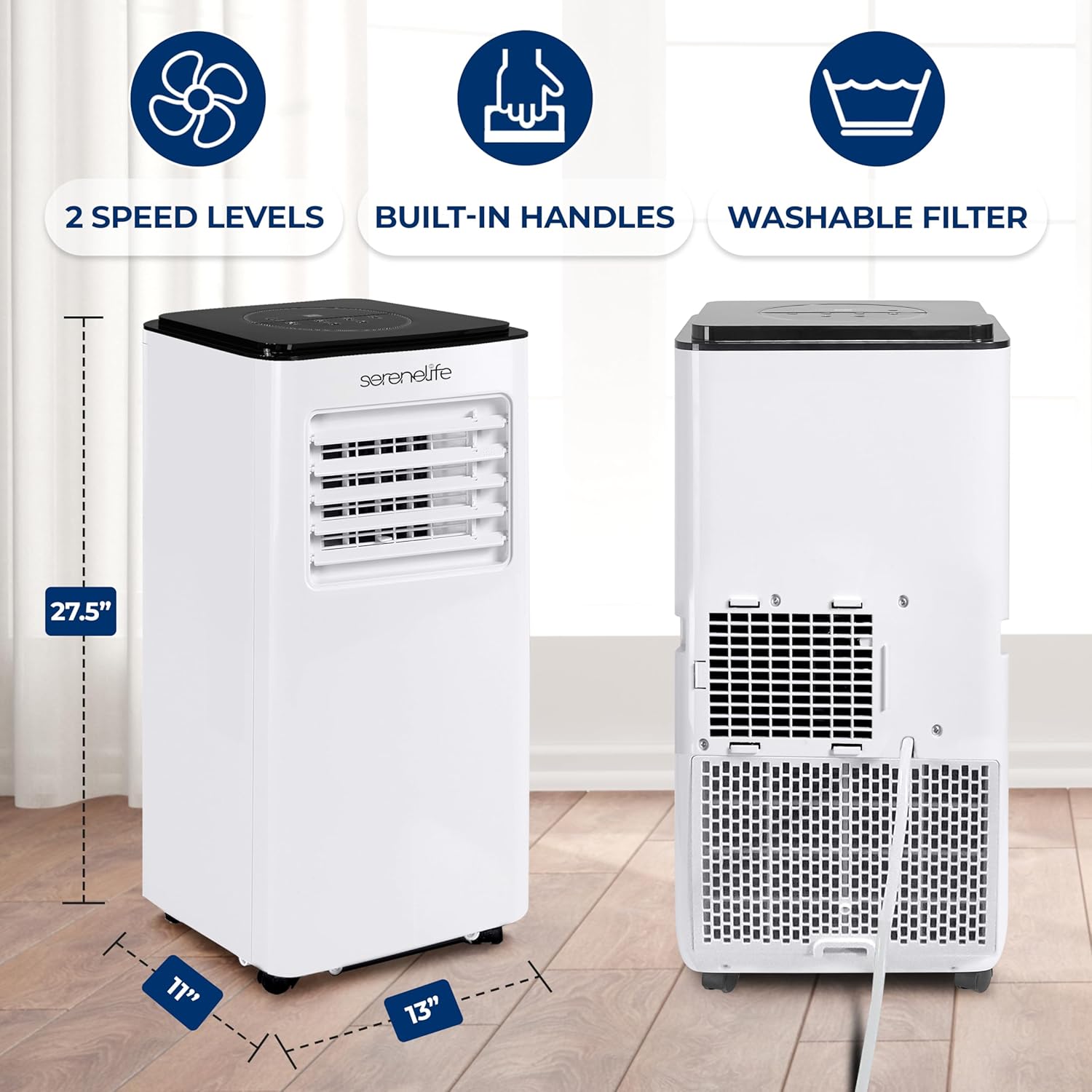 SereneLife 8000 BTU Portable Air Conditioner, 3-in-1 Compact Standing Air Conditioner for Room Up to 350 Sq. Ft., Floor AC Unit with LCD Remote Control, Auto Mode, Low Noise with Wrapped Compressor