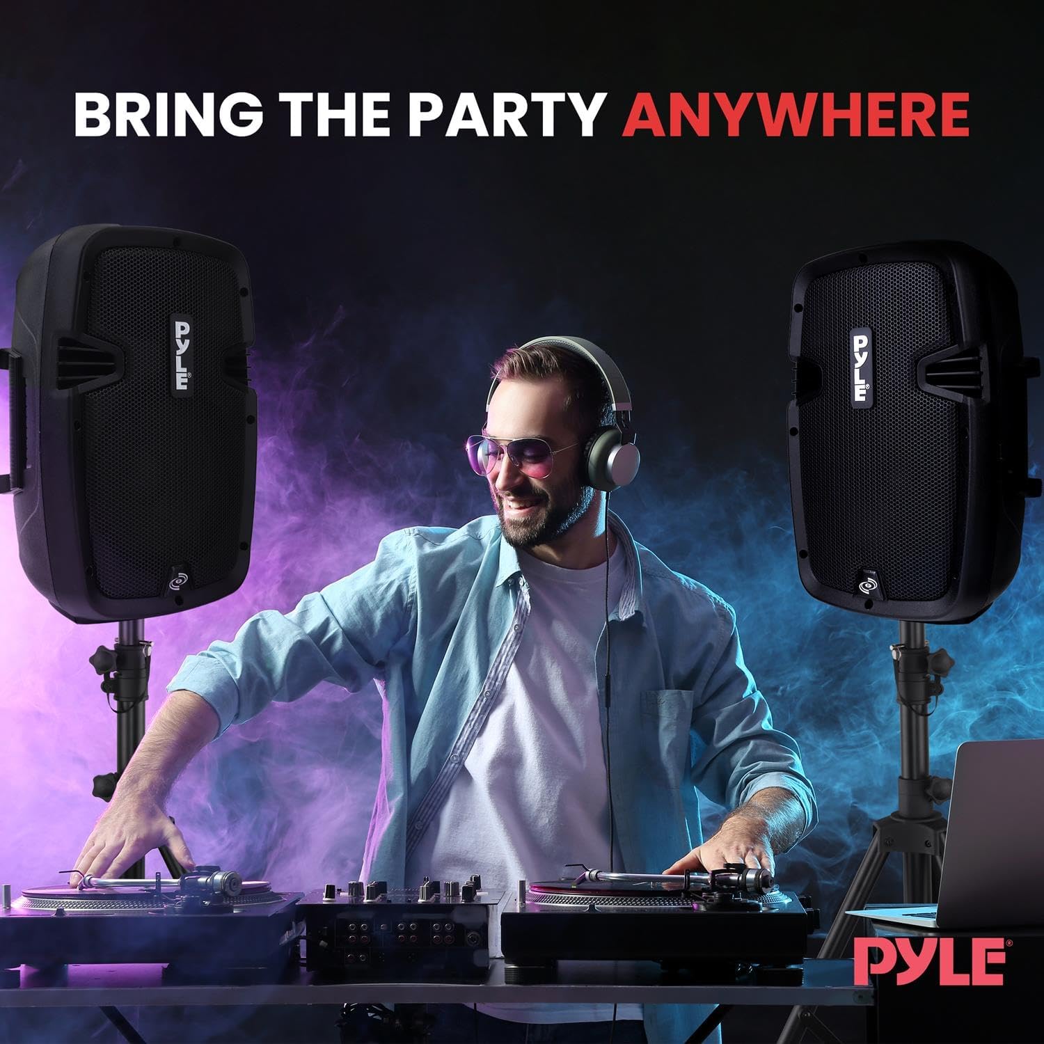 Pyle Powered PA Speaker System Active & Passive Bluetooth Loudspeakers Kit with 8 Inch Speakers, Wired Microphone, MP3/USB/SD/AUX Readers, Speaker Stands- PYLE PPHP849KT.5,Black