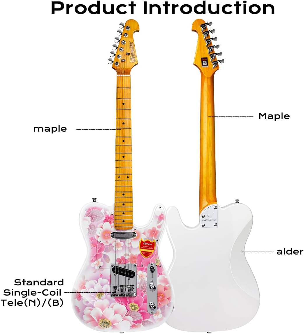 Electric Guitar Beginner Kit TL Series, Full-Size Paulownia Wood Body, C-Shape Neck, Guitarra Electrica, Accessories Pack Guitar Bag (Penoy)