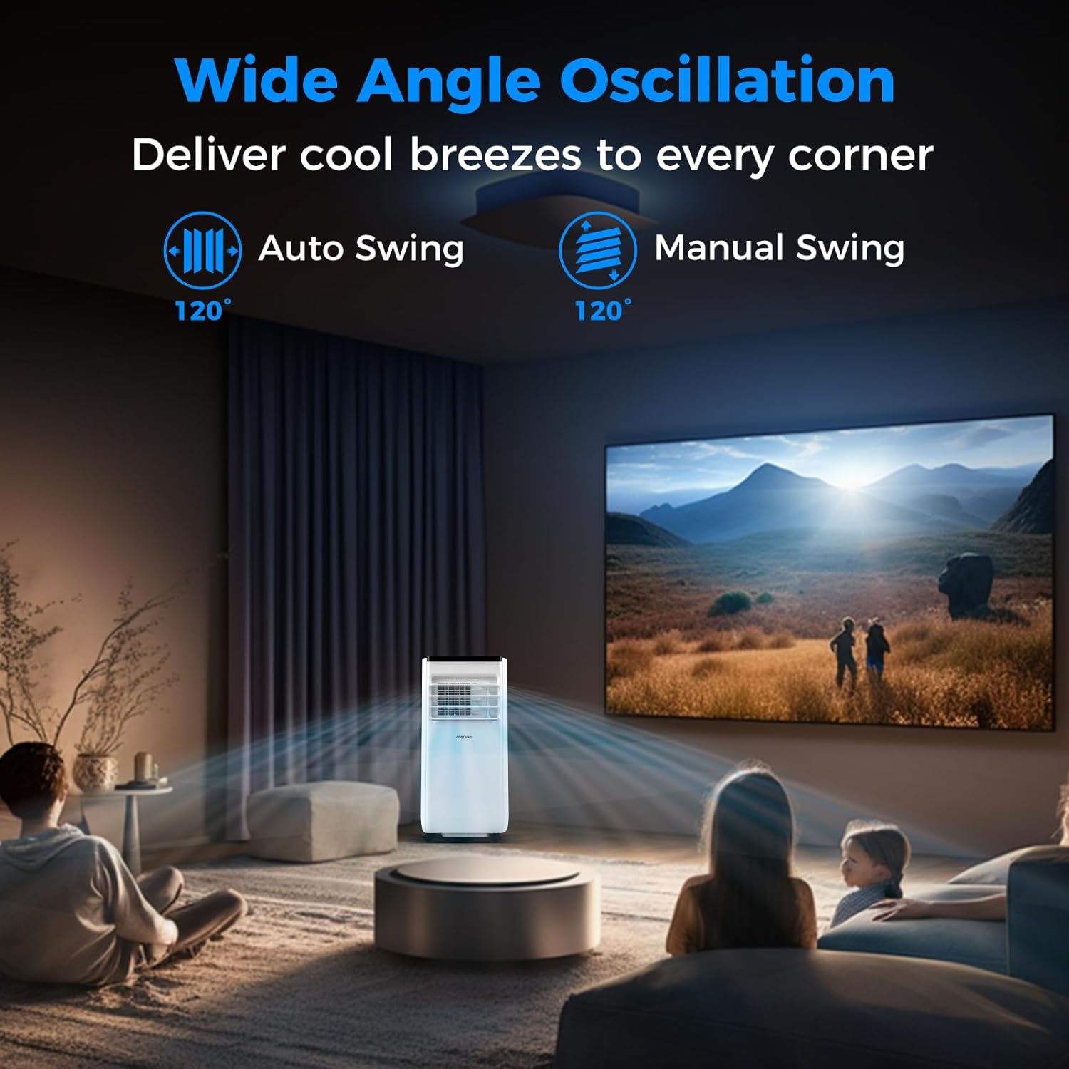 COSTWAY Portable Air Conditioner, 10000 BTU AC Unit, Fan & Dehumidifier with 24H Timer, Sleep Mode, Child Lock, LED Display, Remote Control & Installation Kit for Rooms up to 350 Sq.Ft (10000 BTU)