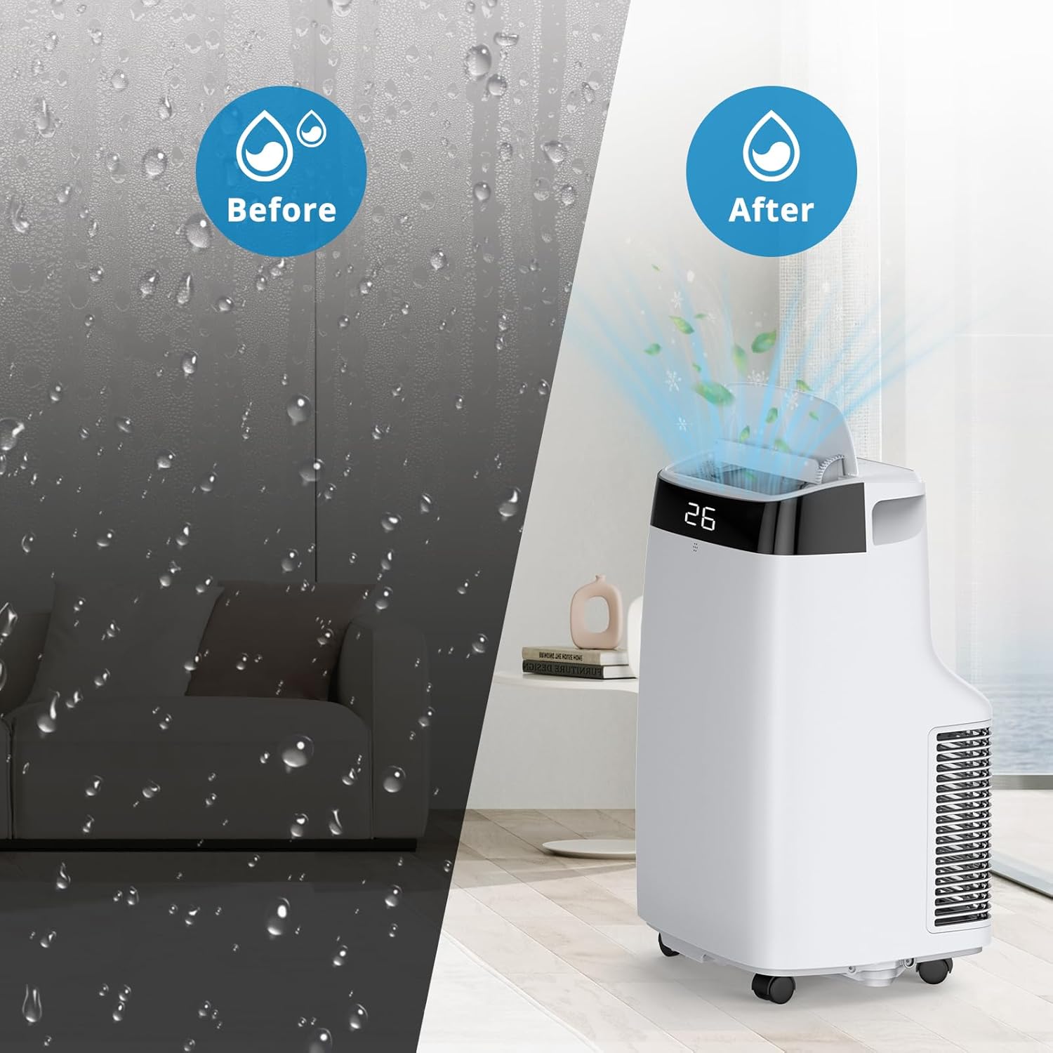 10000Btu Portable Air Conditioner up to 450 Sq. Ft, Built-in Dehumidifier, Fan, Energy Saving Sleep Modes, AC Unit with Window Exhaust Kit & Remote Control Portable AC for Rooms